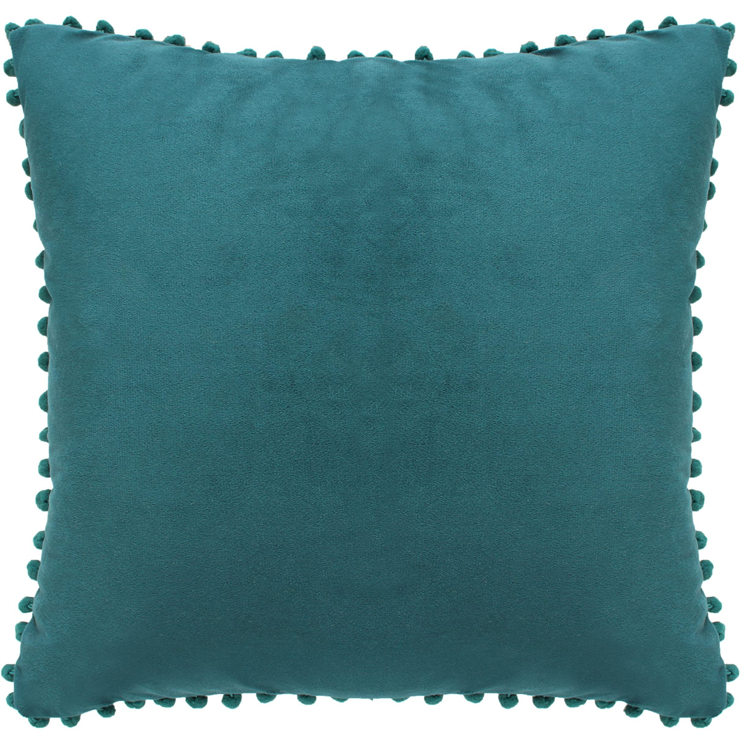 Amazon Brand  Umi Velvet Pompom Cushion Cover 24x24 Inch - Set of 2 Large Square Throw Pillow Covers for Sofa Living Room or Home Decor in Deep Teal Color