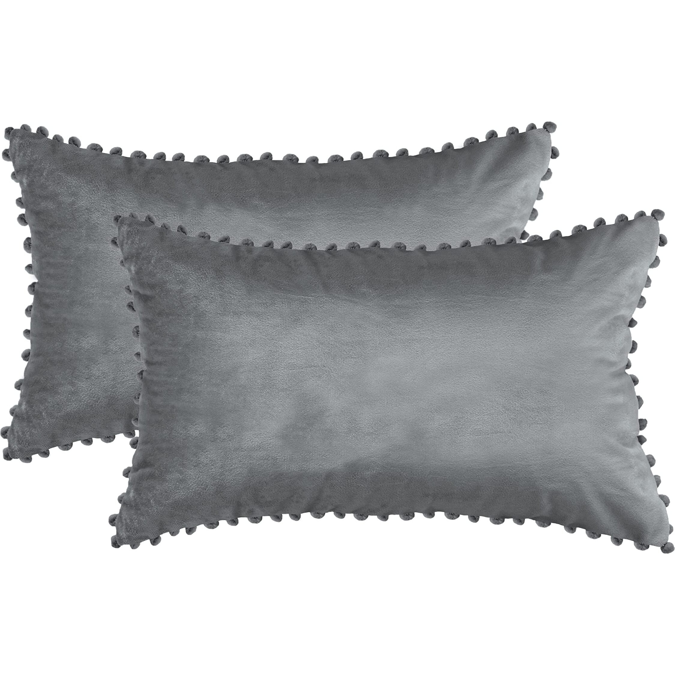 Amazon Brand  Umi Velvet Pompom Cushion Cover 12x20 Inch - Set of 2 Large Square Throw Pillow Covers for Sofa Living Room or Home Decor in Silver Color