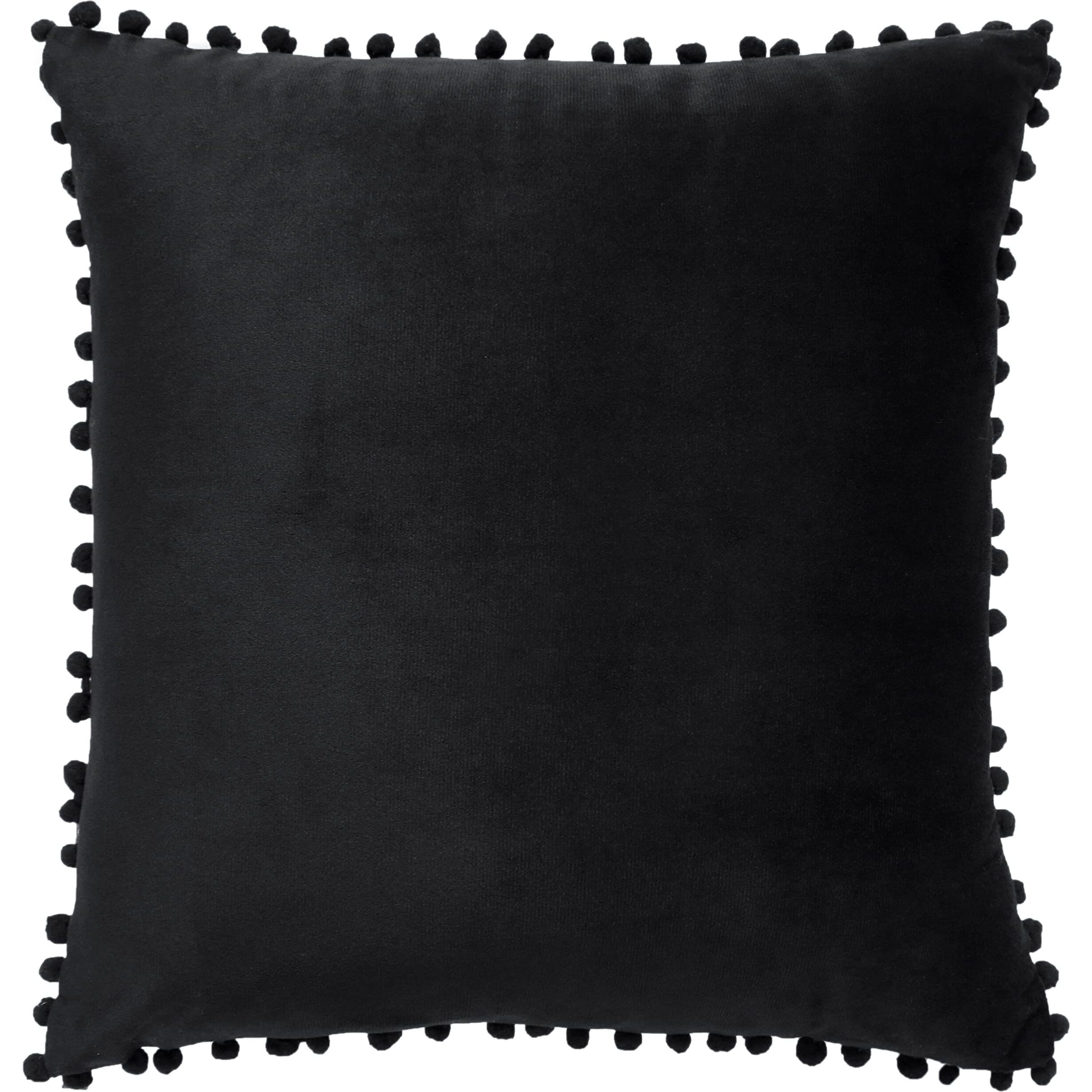 Amazon Brand  Umi Velvet Pompom Cushion Cover 20x20 Inch - Set of 2 Large Square Throw Pillow Covers for Sofa Living Room or Home Decor in Black Color