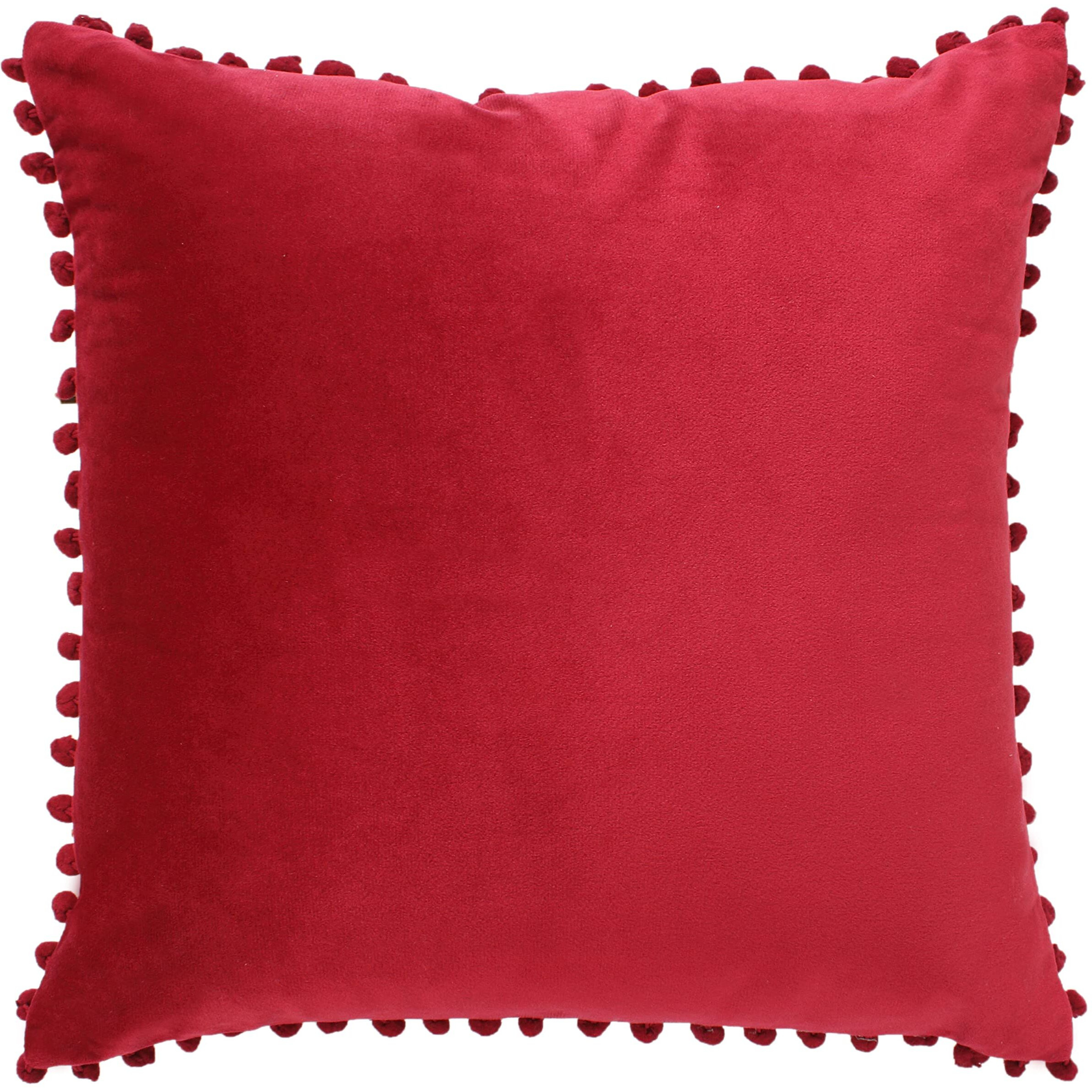 Amazon Brand  Umi Velvet Pompom Cushion Cover 20x20 Inch - Set of 2 Large Square Throw Pillow Covers for Sofa Living Room or Home Decor in Red Color