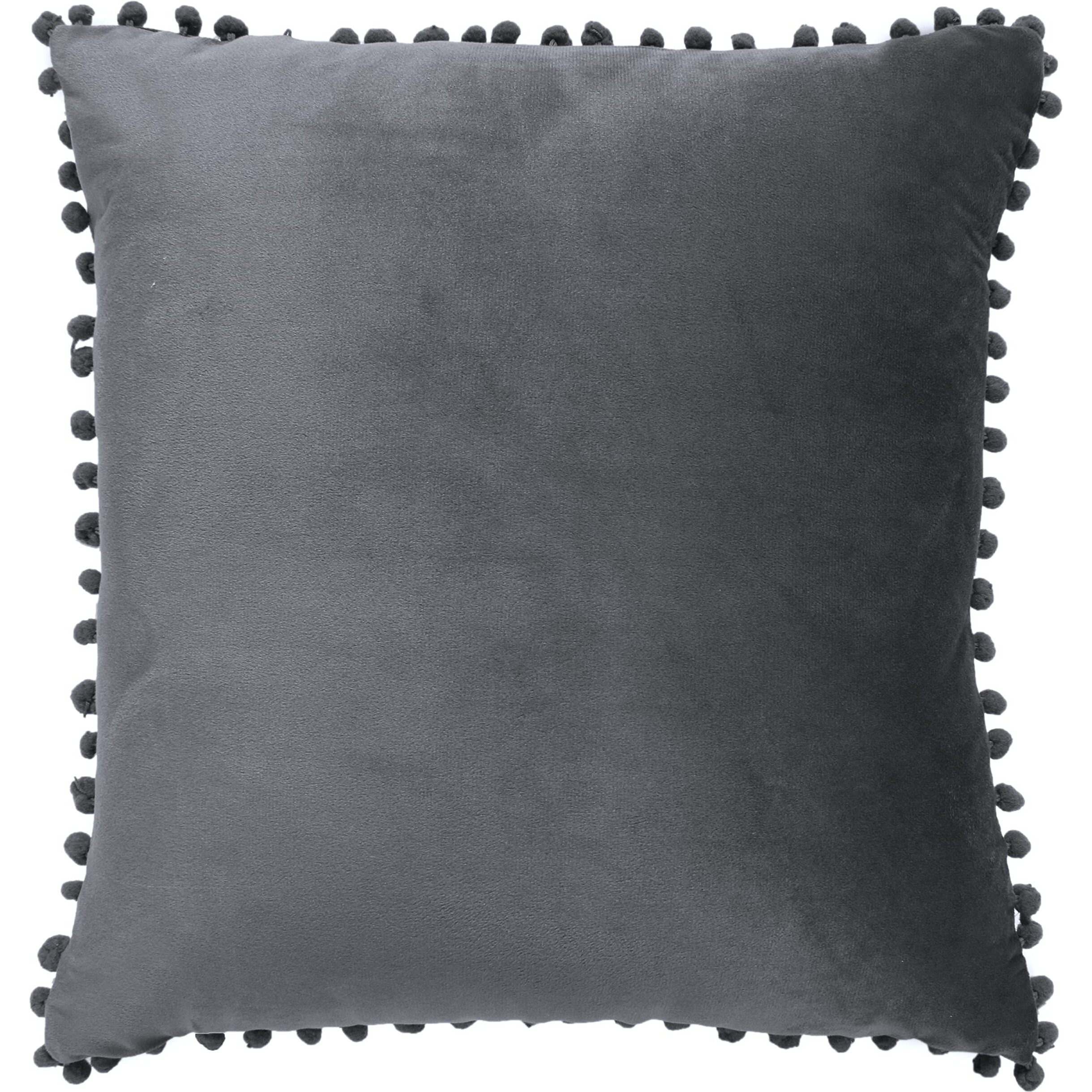 Amazon Brand  Umi Velvet Pompom Cushion Cover 22x22 Inch - Set of 2 Large Square Throw Pillow Covers for Sofa Living Room or Home Decor in Grey Color