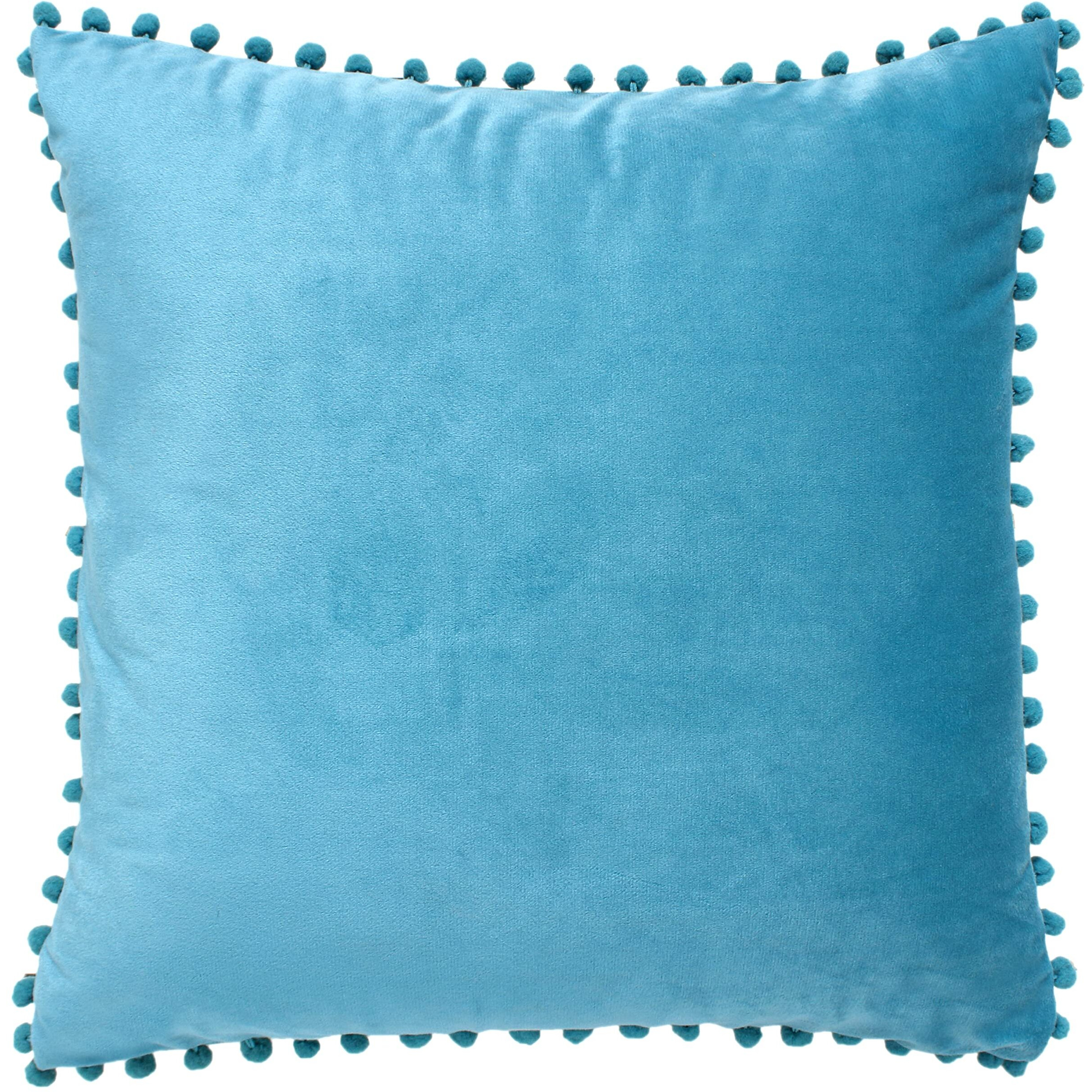 Amazon Brand  Umi Velvet Pompom Cushion Cover 16x16 Inch - Set of 5 Large Square Throw Pillow Covers for Sofa Living Room or Home Decor in Teal Color