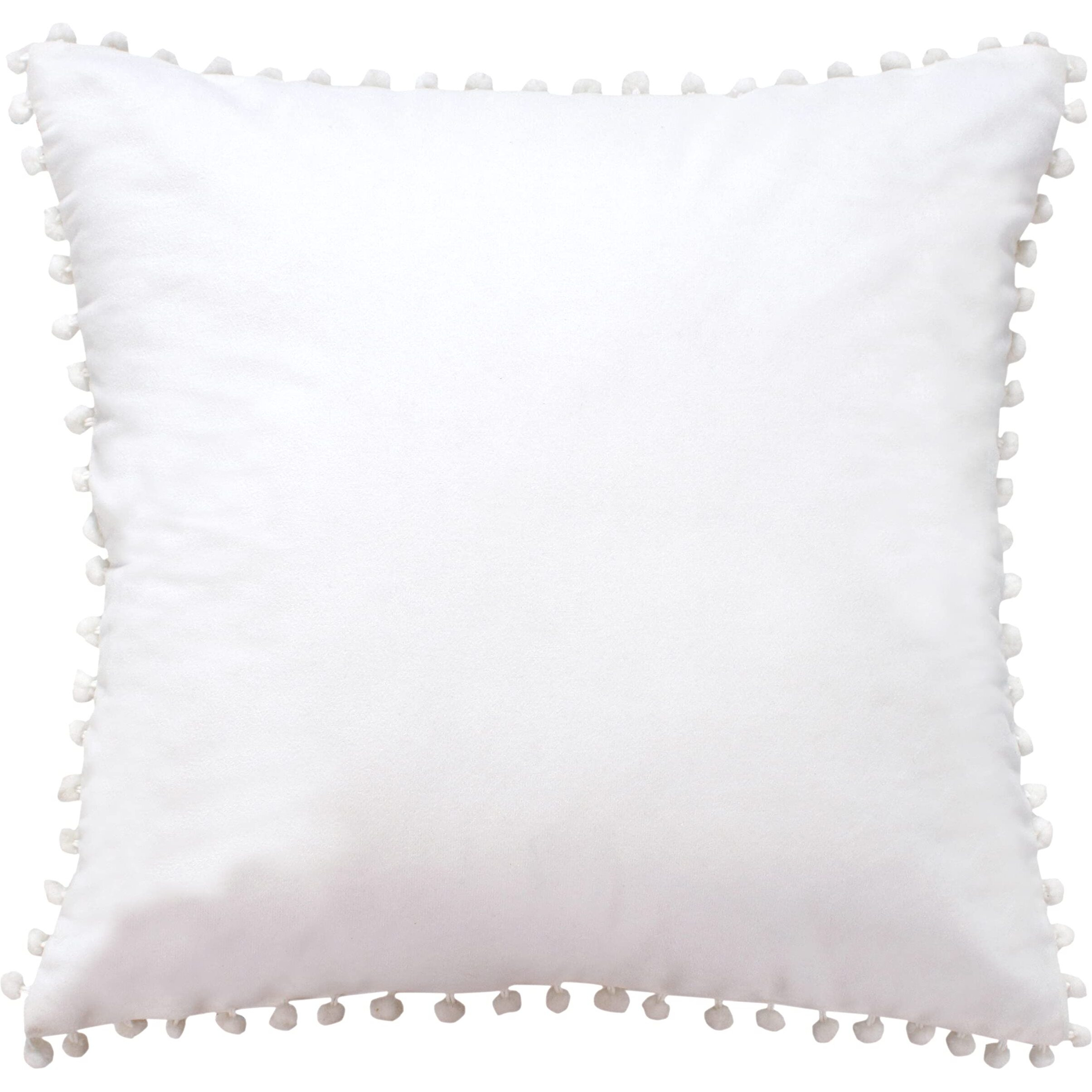 Amazon Brand  Umi Velvet Pompom Cushion Cover 14x14 Inch - Set of 2 Large Square Throw Pillow Covers for Sofa Living Room or Home Decor in White Color