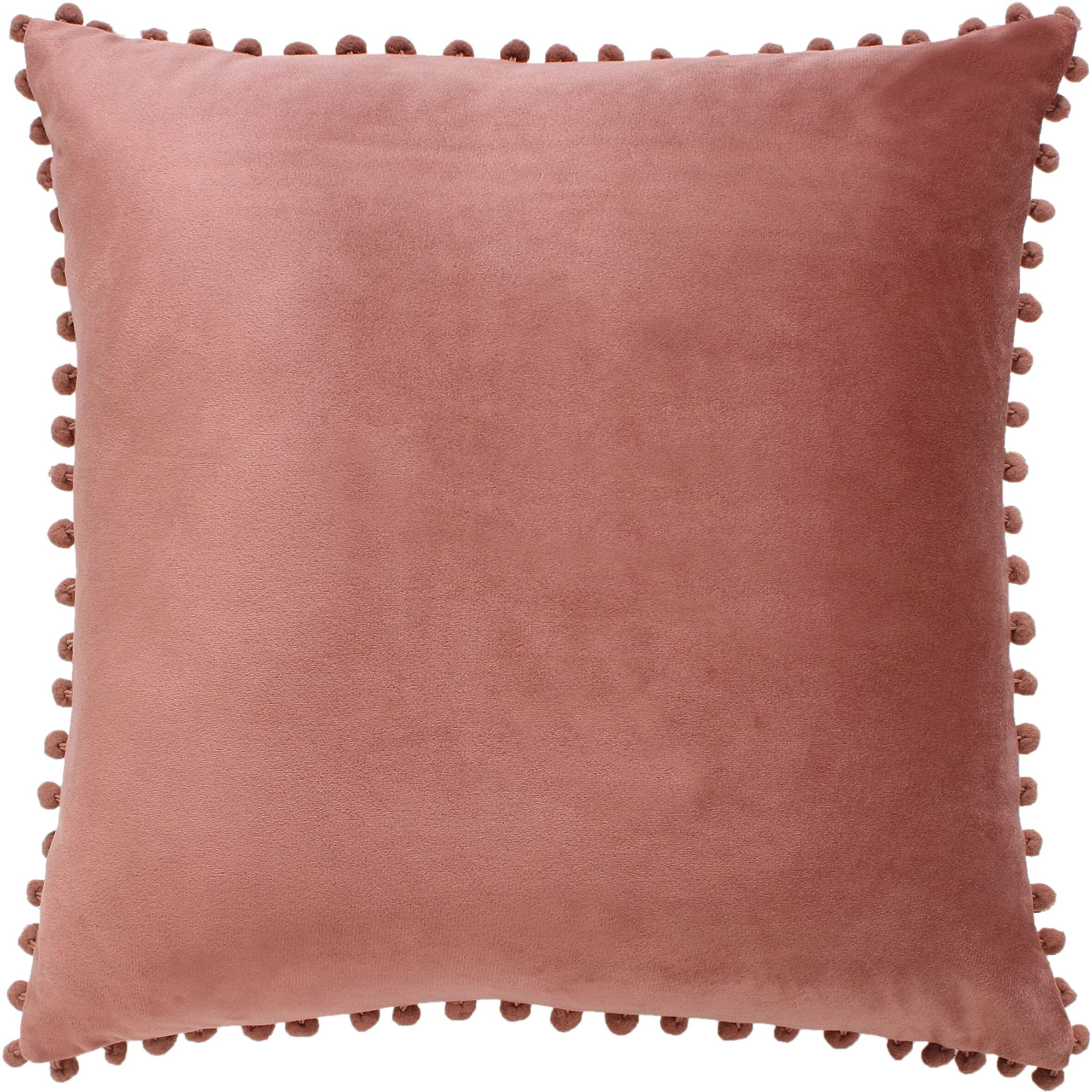 Amazon Brand  Umi Velvet Pompom Cushion Cover 22x22 Inch - Set of 2 Large Square Throw Pillow Covers for Sofa Living Room or Home Decor in Blush Color