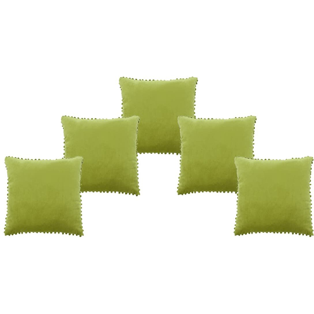 Amazon Brand  Umi Velvet Pompom Cushion Cover 16x16 Inch - Set of 5 Large Square Throw Pillow Covers for Sofa Living Room or Home Decor in Green Color