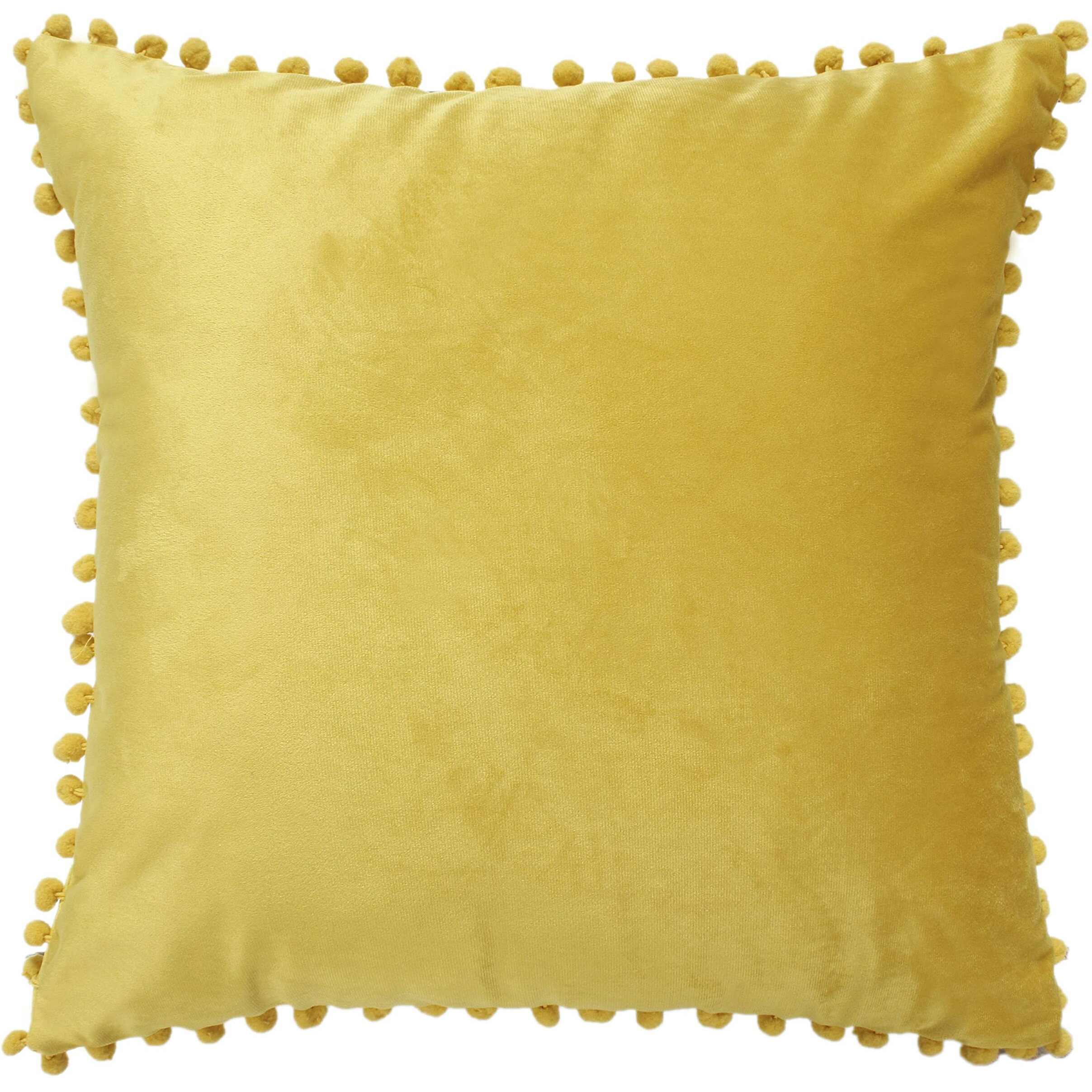 Amazon Brand  Umi Velvet Pompom Cushion Cover 14x14 Inch - Set of 2 Large Square Throw Pillow Covers for Sofa Living Room or Home Decor in Yellow Color