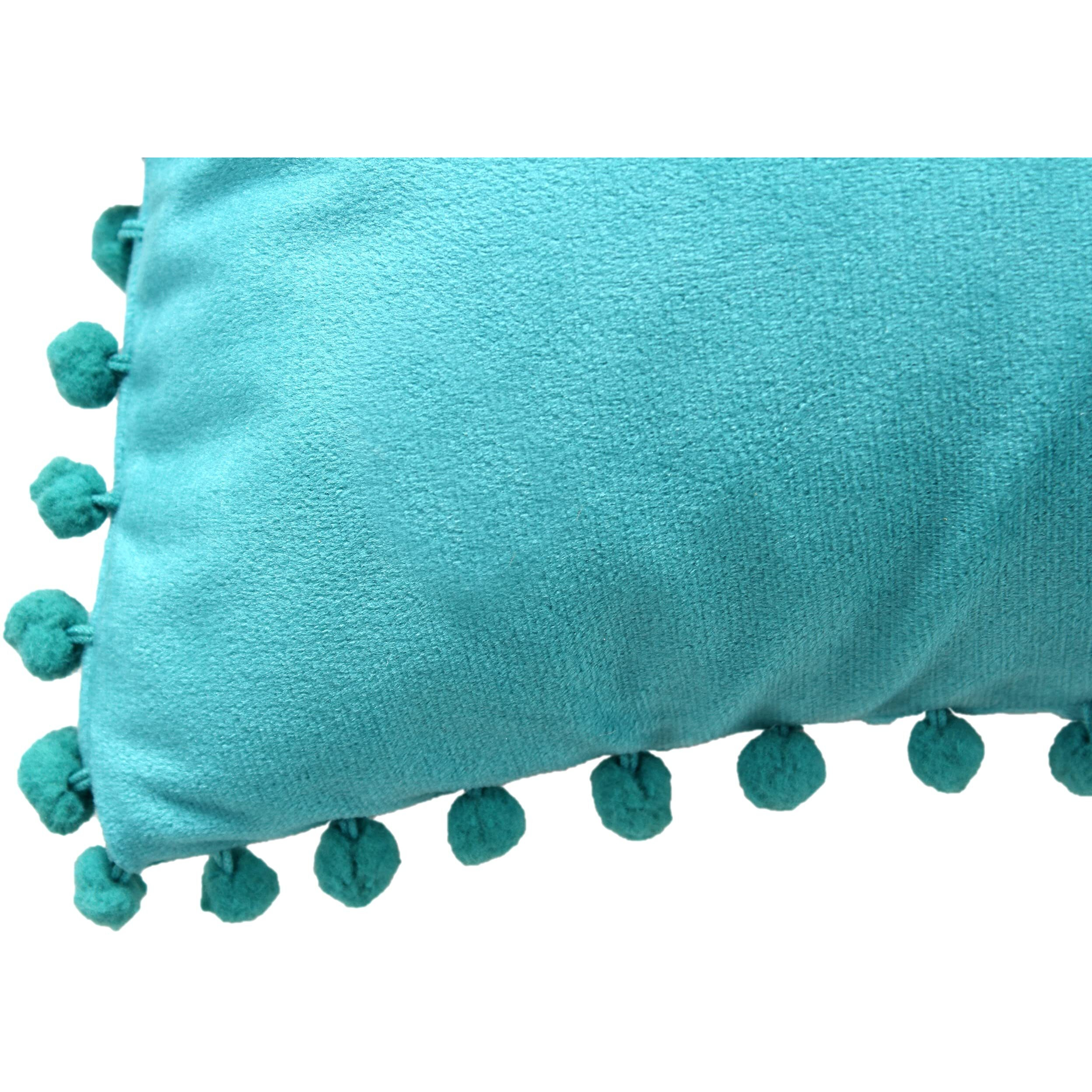 Amazon Brand  Umi Velvet Pompom Cushion Cover 12x12 Inch - Set of 2 Large Square Throw Pillow Covers for Sofa Living Room or Home Decor in Teal Color