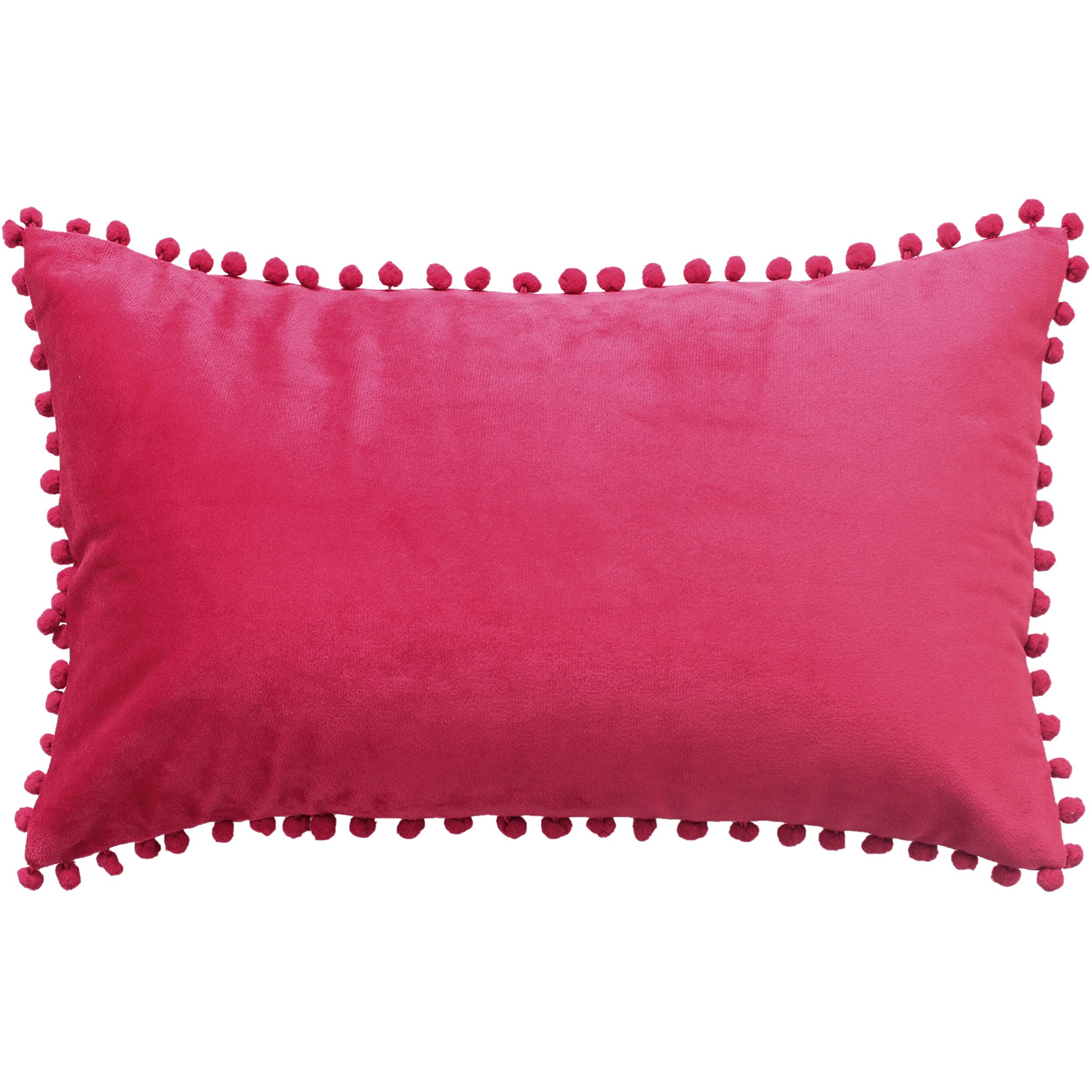 Amazon Brand  Umi Velvet Pompom Cushion Cover 12x20 Inch - Set of 2 Large Square Throw Pillow Covers for Sofa Living Room or Home Decor in Red Color