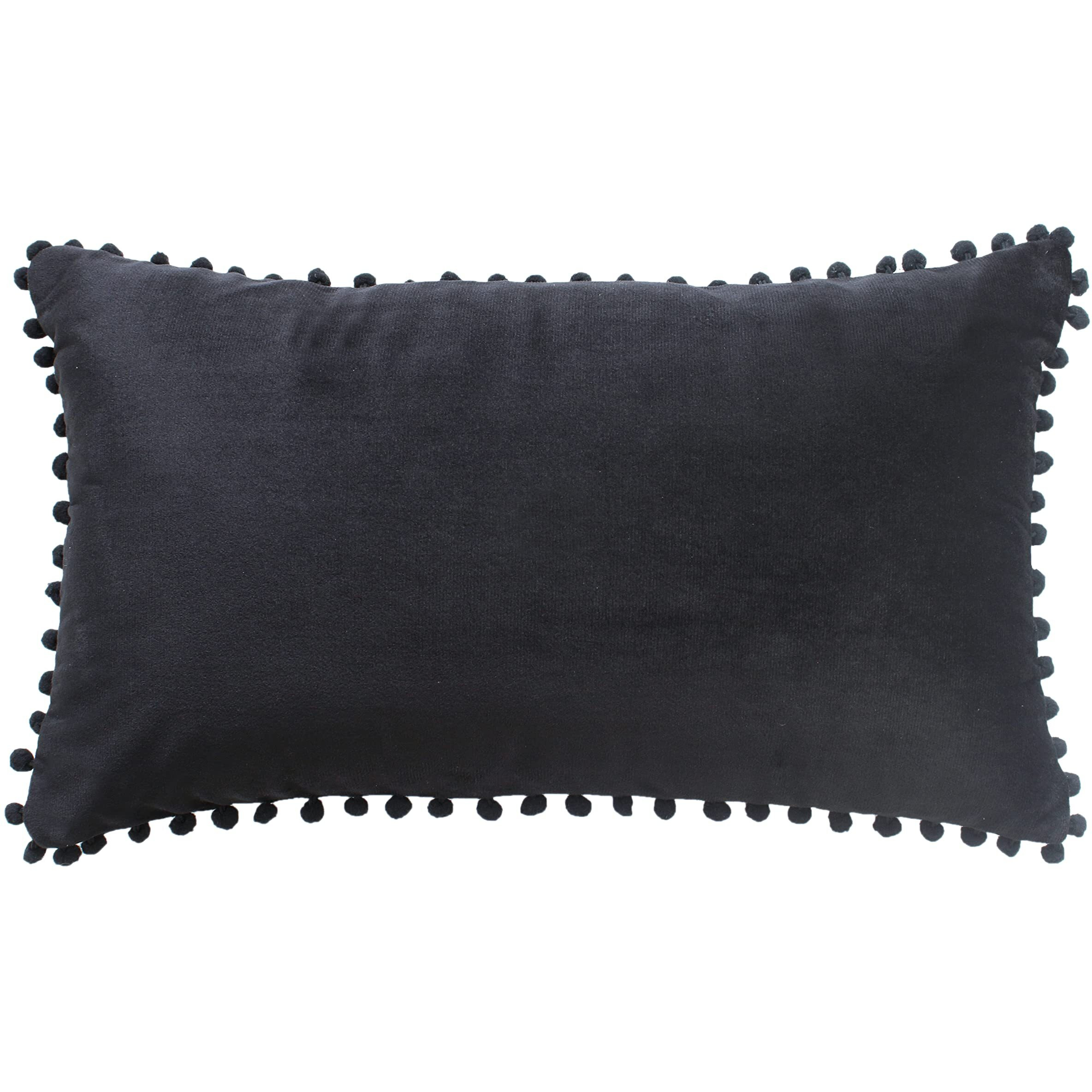 Amazon Brand  Umi Velvet Pompom Cushion Cover 12x20 Inch - Set of 2 Large Square Throw Pillow Covers for Sofa Living Room or Home Decor in Black Color