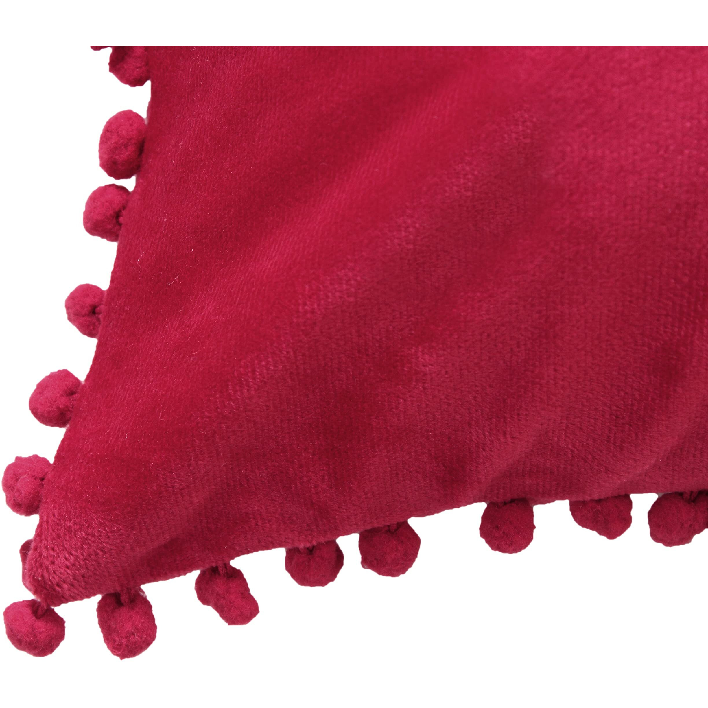 Amazon Brand  Umi Velvet Pompom Cushion Cover 12x12 Inch - Set of 2 Large Square Throw Pillow Covers for Sofa Living Room or Home Decor in Red Color