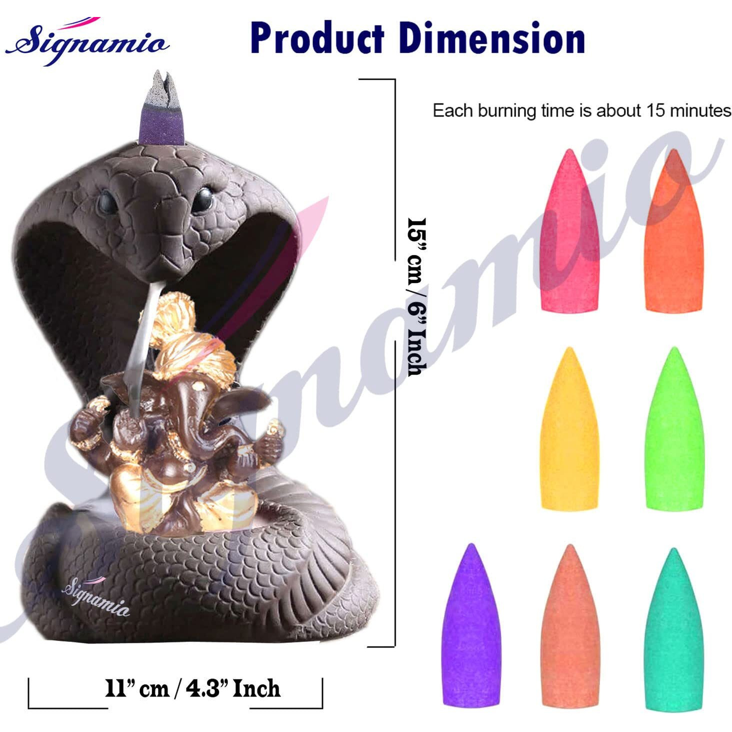 SIGNAMIO Essence of ganesha smoke fountain aromatic fountain lord ganesha idol resin incense holder with 30 Backflow Incense Cones,Aromatherapy,Home Decor-1-Pcs/30 Cones-Nag ganesha