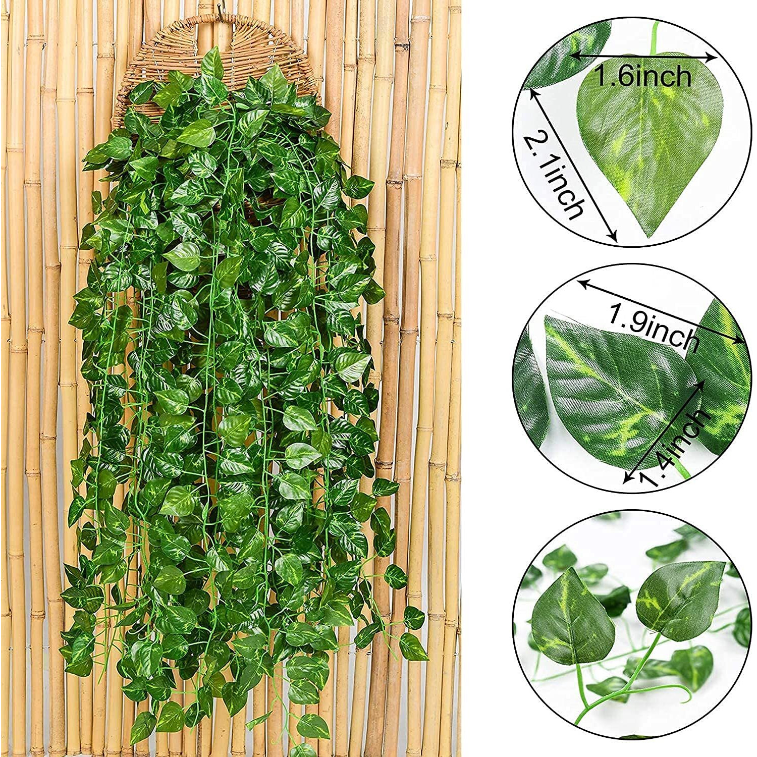 Tdas Artificial Ivy Garlands Leaves Greenery Hanging Vine Creeper Plants for Home Decor Main Door Wall Balcony Office Wedding Decoration Party Festival Craft -Each 6.7 ft (24 Pcs (Artificial Vines))