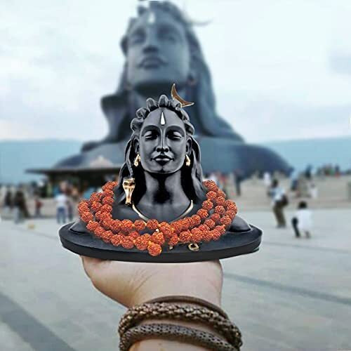 JD FRESH 4.5 inch Height Adiyogi Statue with Rudraksha Mala for Car Accessories for Dash Board, Pooja & Gift, Decor Items for Home & Office, Size-4.5 Inch