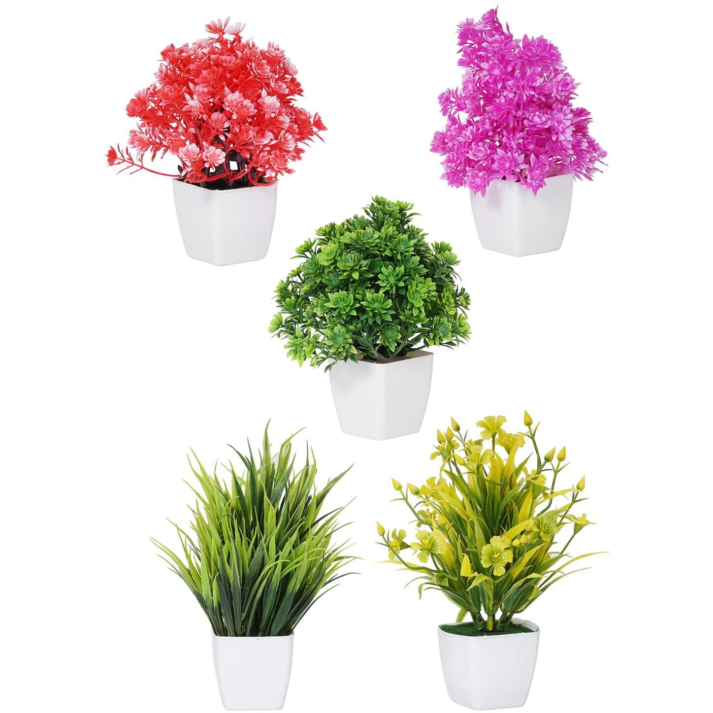 Dekorly Set of 5 Bonsai Wild Artificial Plant with Pot (Multicoloured, 5 Pieces) Artificial Plants for Home Decor -Best Different Types of Decorative Plants Artificial Flowers with Pot