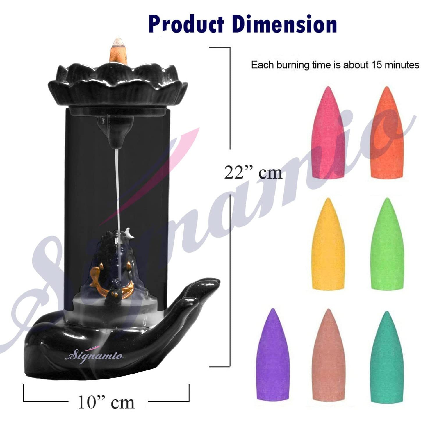 SIGNAMIO Essence of Lord Shiva Shivling Adiyogi Ceramic Smoke backflow incense holder burner Aromatic Fountain with shivji Statue murti Idol 30 Incense Cones,for Home Decor trilogy meditation pooja