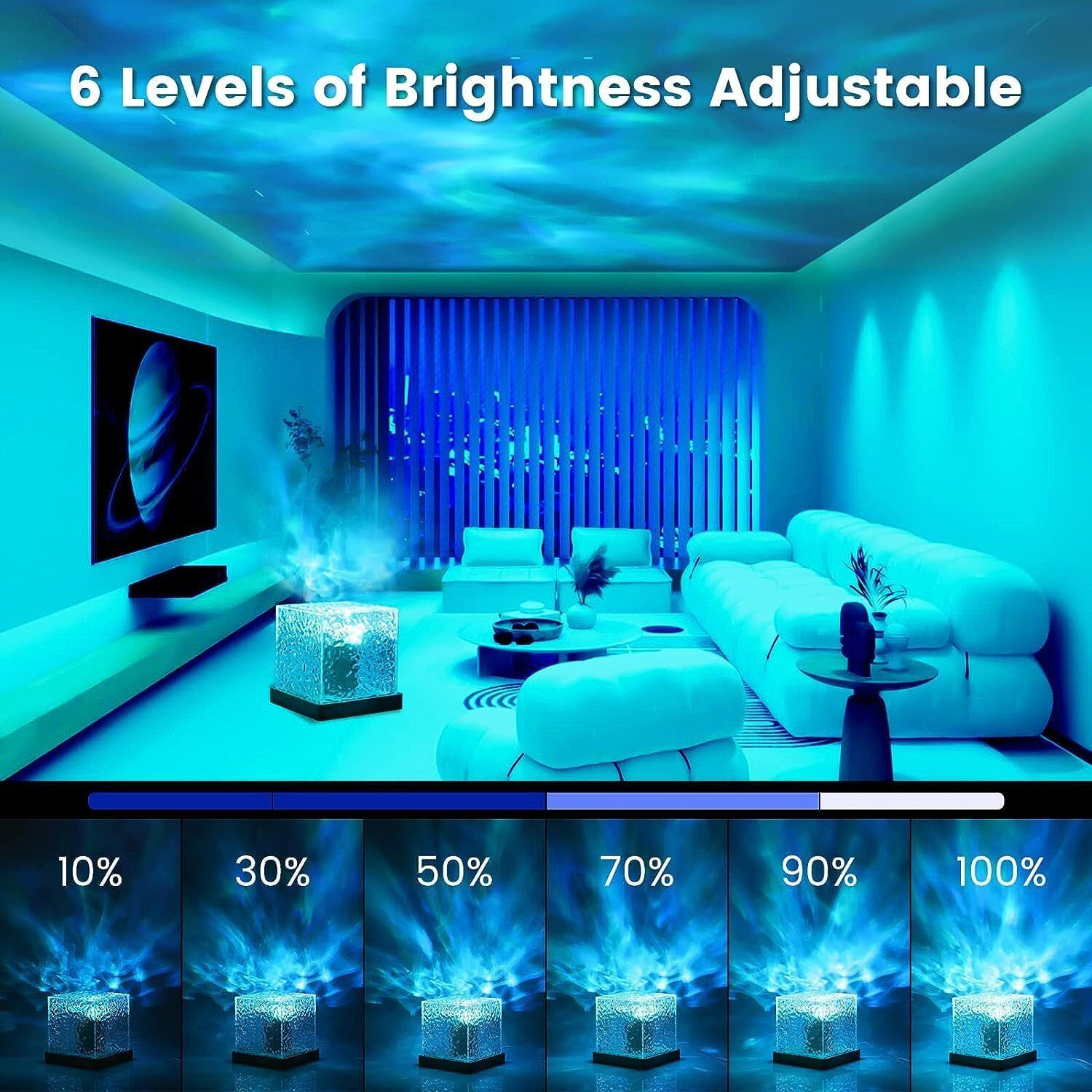 Desidiya Ocean Wave Water Lamp, Projector 3D Water Wave Effect Romantic LED Light Projector Projection Lamps Crystal Table Lamp for Bedroom Decor USB Powered (Pack of 1)