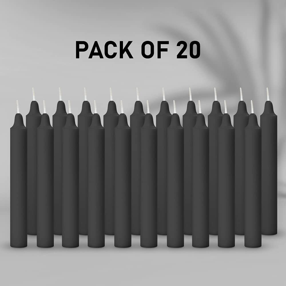 Aura Decor Unscented Pure Wax Stick Candle Pack of 20 (Black)