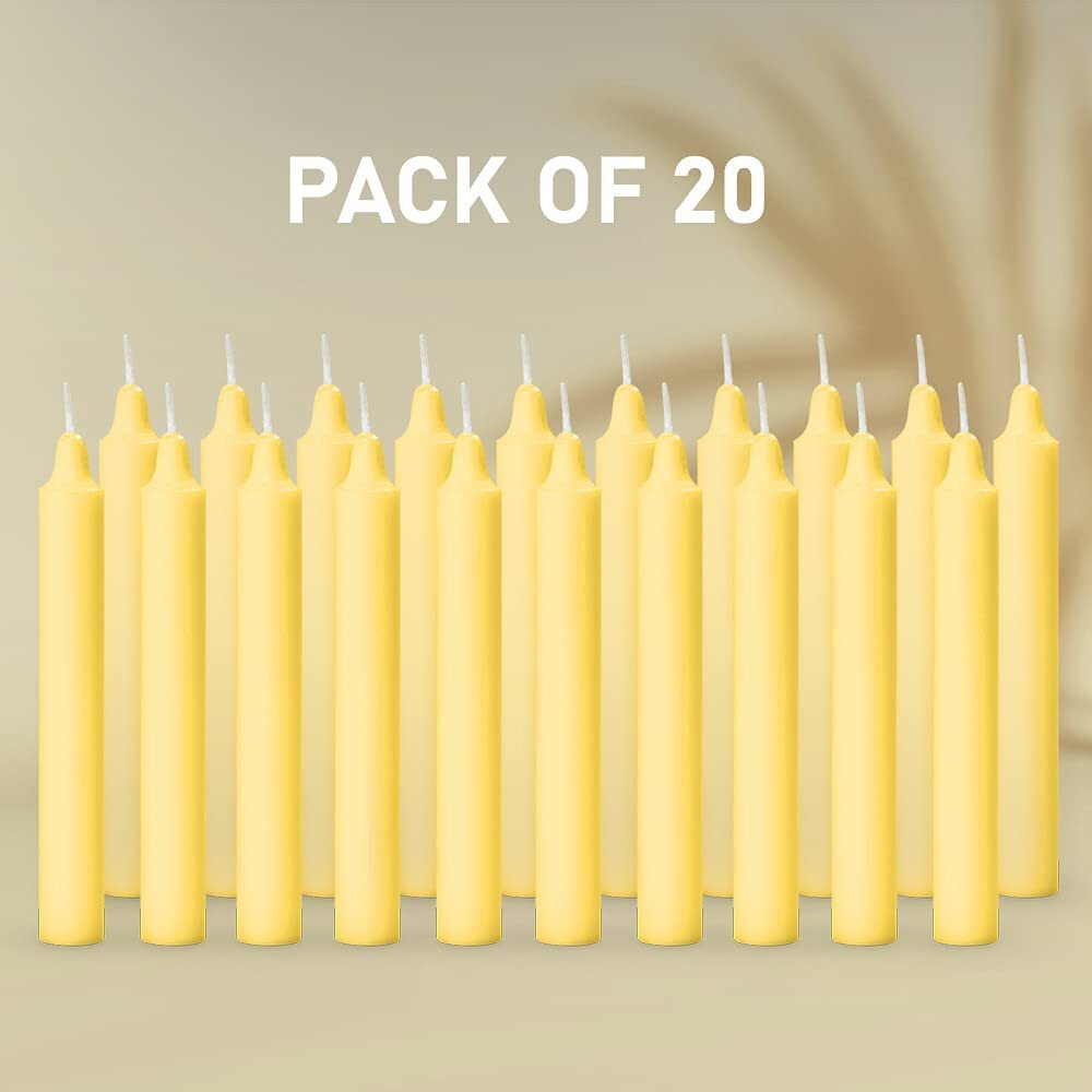 Aura Decor Unscented Pure Wax Stick Candle Pack of 20 (Yellow)