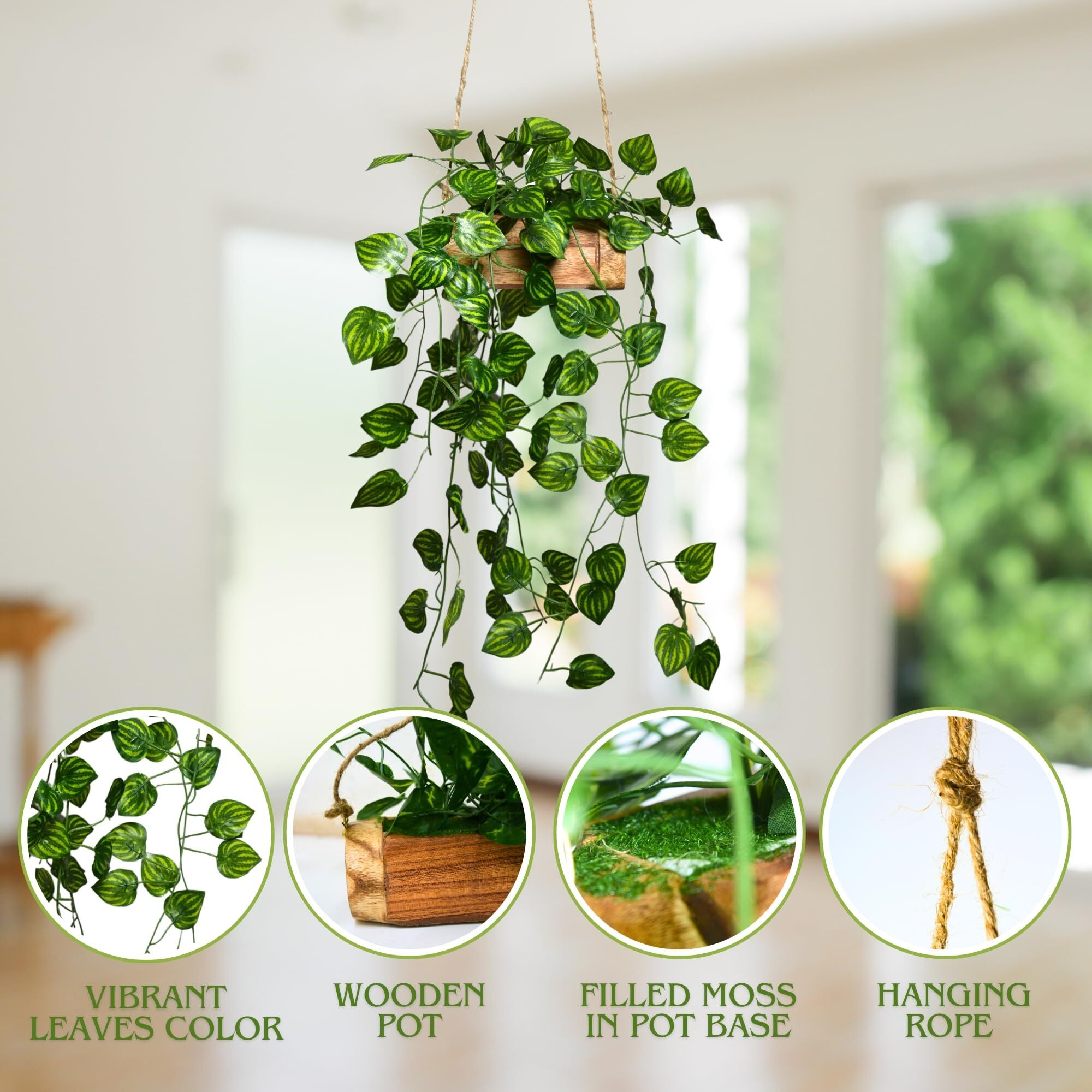 DecoreBugs Artificial Falling Leaves Wall Hangings for Home Decoration with Wooden Buckle Pot, (60 cm) Hanging Plants for Room Decor, Decorative Items for Home Living Room and Office