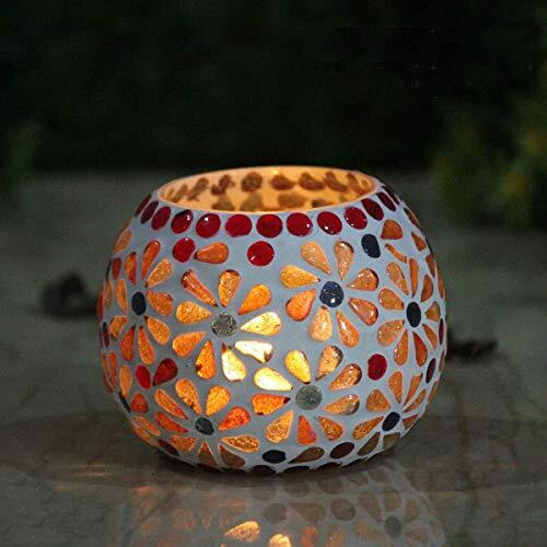 The Purple Tree Glass Mosaic Tealight Candle Holder for Diwali Decor, Christmas Decor - Pack of 2