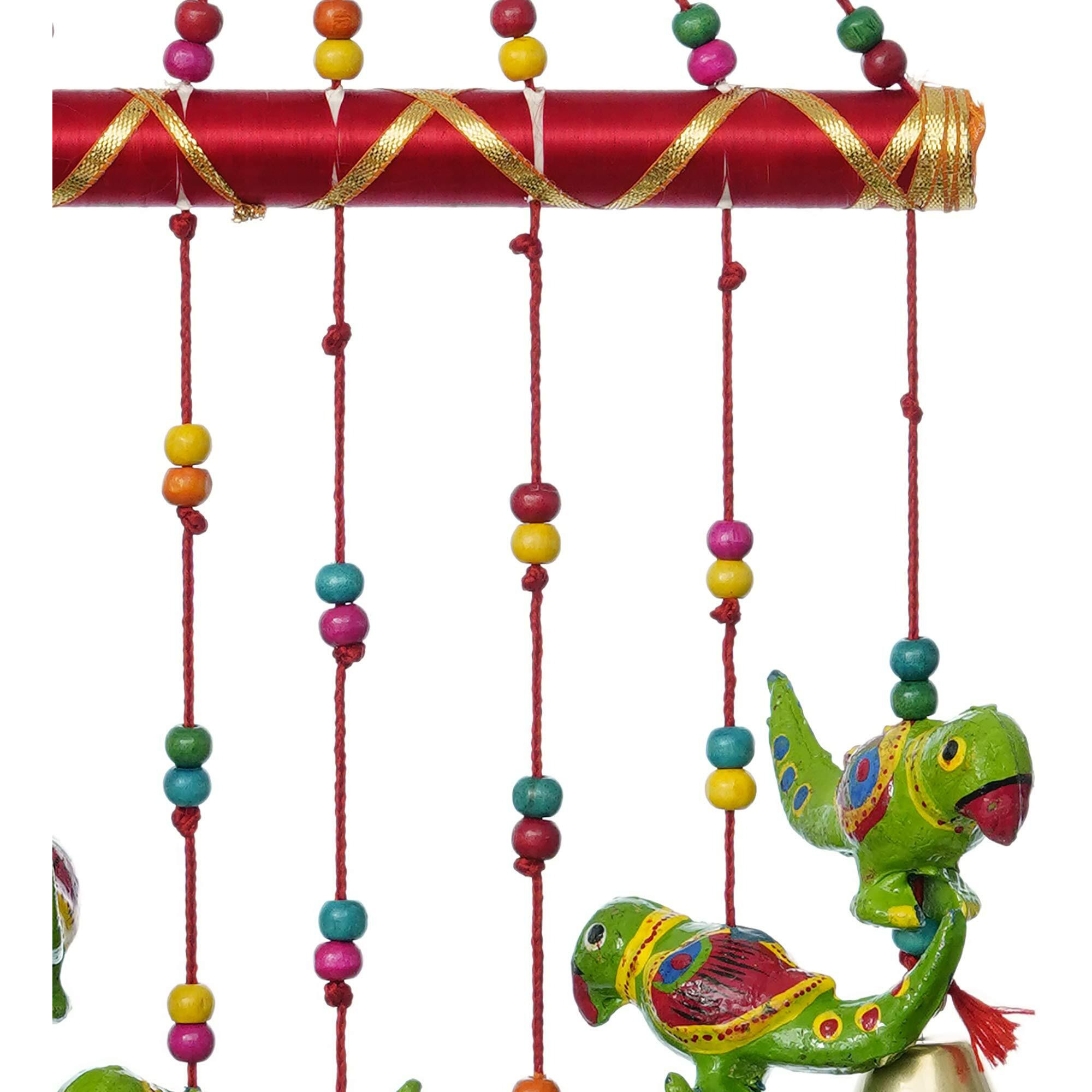 JaipurCrafts Handcrafted Rajasthani Bells Birds Parrot Design Wood Door Wall Hanging Decorative Showpiece for Home and Office Decor Diwali Gift Items - 45 cm (Wood) (Design 9)