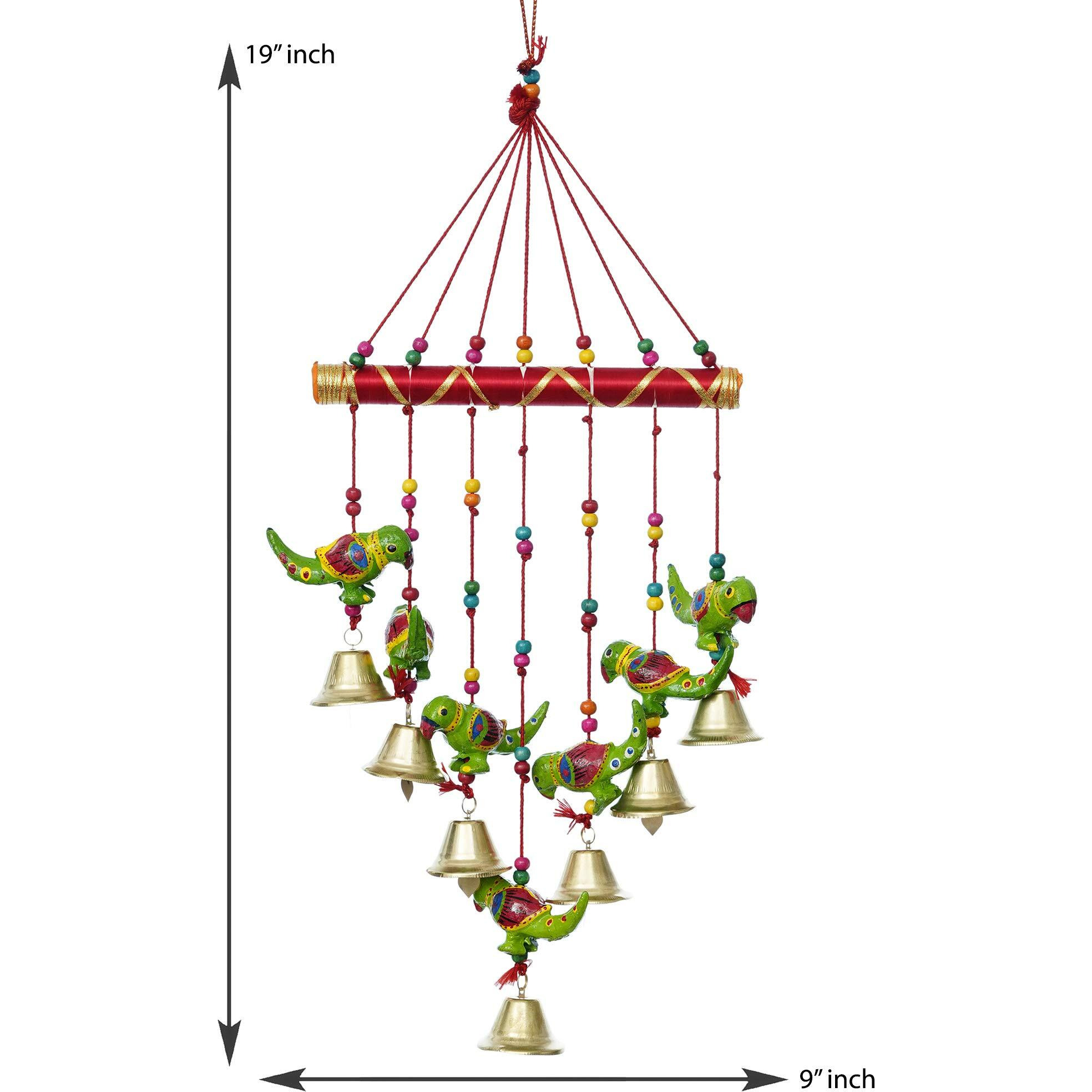 JaipurCrafts Handcrafted Rajasthani Bells Birds Parrot Design Wood Door Wall Hanging Decorative Showpiece for Home and Office Decor Diwali Gift Items - 45 cm (Wood) (Design 9)