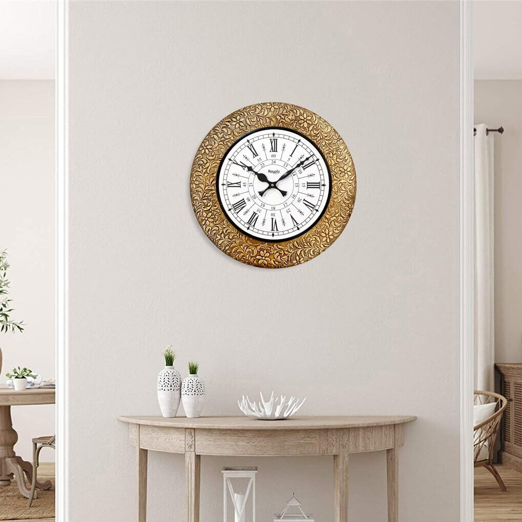 RoyalsCart Emboss Metal Analog Wall Clock for Elegant Home Decor, Office, School, Gym, Shop and Gifting || Clock Size - 16 x 16 inches || 24-Hours Clock [KTWC255D]