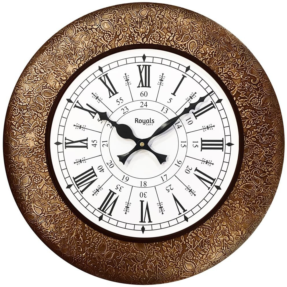 RoyalsCart Analog Wall Clock For Elegant Home Decor, Office, School, Gym, Shop And Gifting || Clock Size - 16 X 16 Inches (Designer Metal), Gold