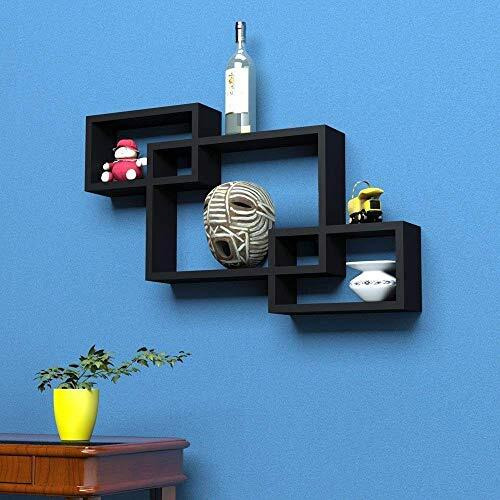 TechHark Wall Shelf, Home Decor, Living Room Decorative Self, Office Decore Shleves, (3 Pcs Black Rectangle) Polypropylene