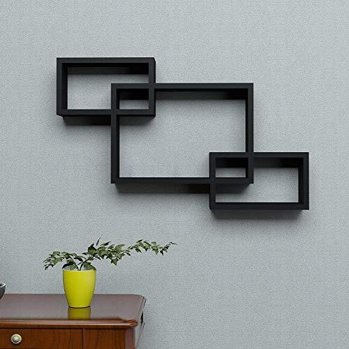 TechHark Wall Shelf, Home Decor, Living Room Decorative Self, Office Decore Shleves, (3 Pcs Black Rectangle) Polypropylene