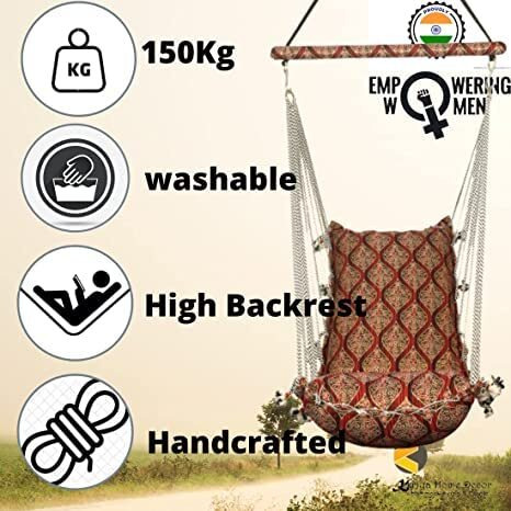 Kkriya Home Decor Swing Jhula Hanging single seater chair for home | adult | Balcony (COMPLETELY WASHABLE)