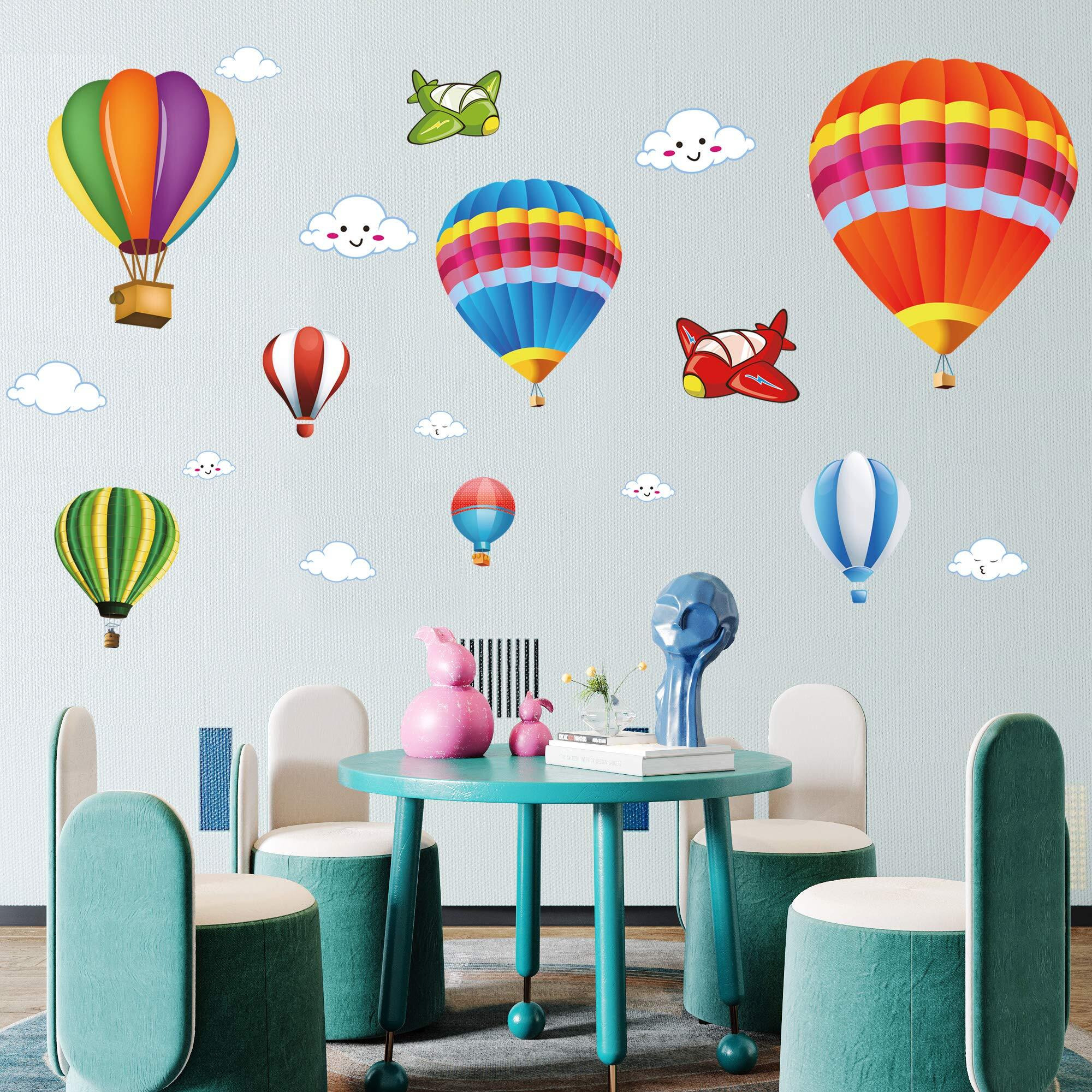 Amaonm Removable Creative 3D Hot air Balloon Aircraft and Smile Clouds Wall Decals Kids room Wall Decorations art Decor Stickers Nursery Decor 3D art Decal Bedroom Bathroom Sticker