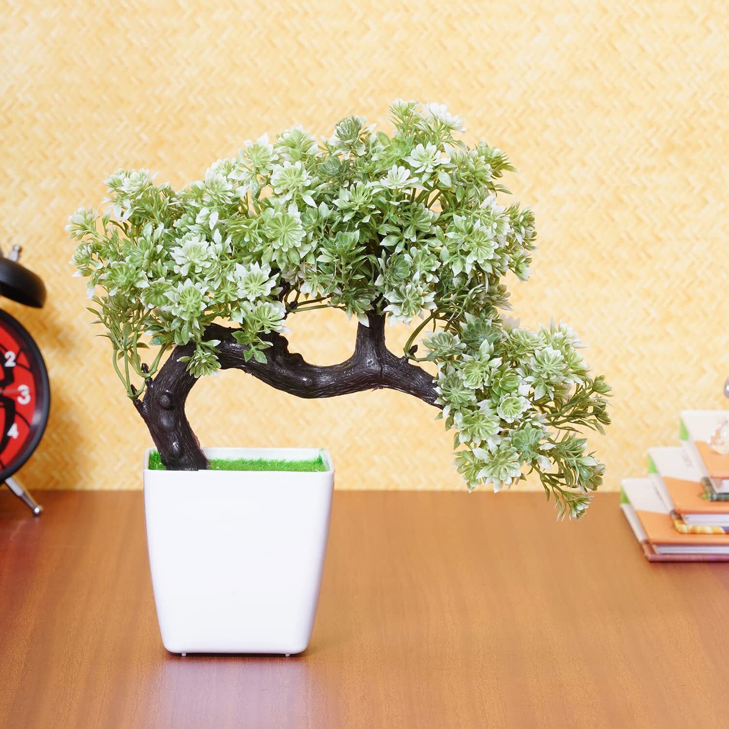 Dekorly Artificial Colourful Wild Bonsai Plants for Home Decor | Artificial Plants Outdoor, Plastic Plants for Home Office Desk Bathroom Bedroom (White)