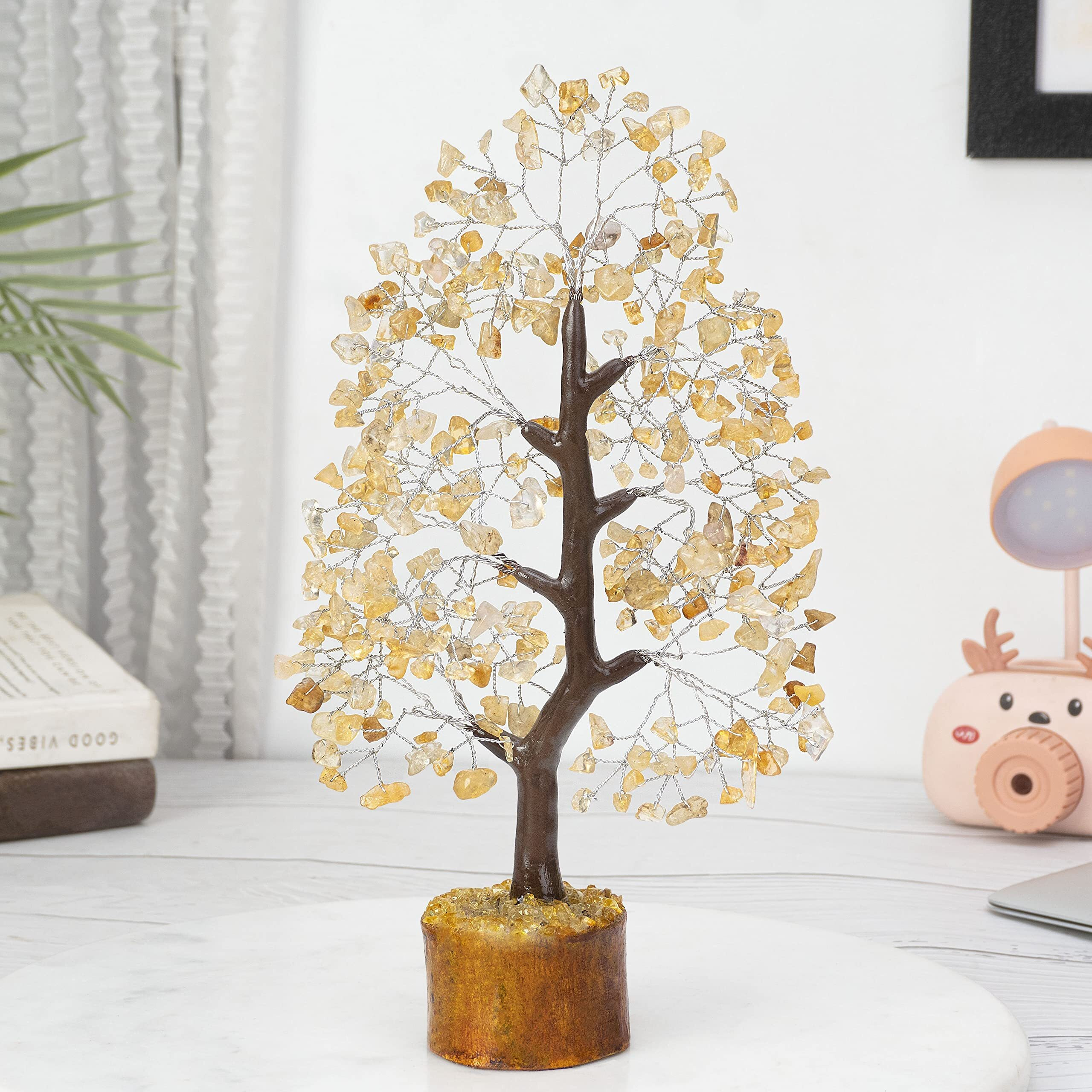 Crocon Citrine Gemstone Money Tree Feng Shui Bonsai for Reiki Healing Chakra Stone Balancing Energy Generator Spiritual Meditation Home Interior Office Decor Size 10-12 Inch