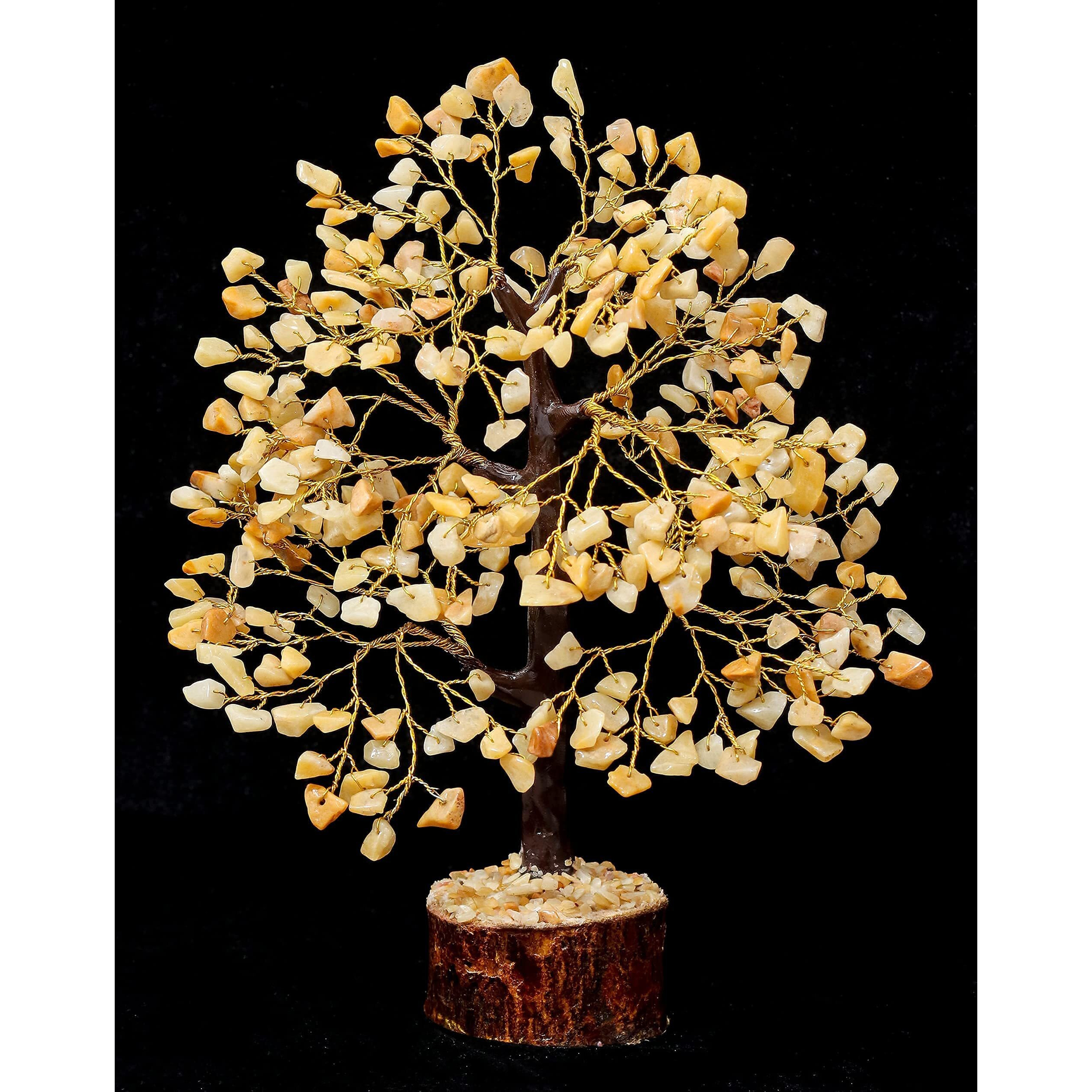 Crocon Christmas Decorations Yellow Aventurine Gemstone Tree Feng Shui Figurine Money Bonsai Good Luck Reiki Healing Crystals Home Decoration Ornament Wealth Prosperity Room Decor Gift Size 10-12