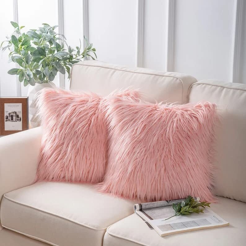 The Purple Tree Faux Fur Cushion for Bedroom Decor, Living Room (Pink, 16x16 inch, Velvet Fur) Shaggy Fur Cushion, Long Fur Cushion, Boho dcor, Best Gift for Women