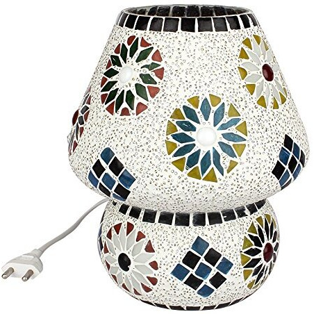 earthenmetal Glass Mosaic LED Mushroom Shaped Table Lamp - 9 Inches Height, 50W, Handcrafted Home Decor Lighting (Pack of 1)