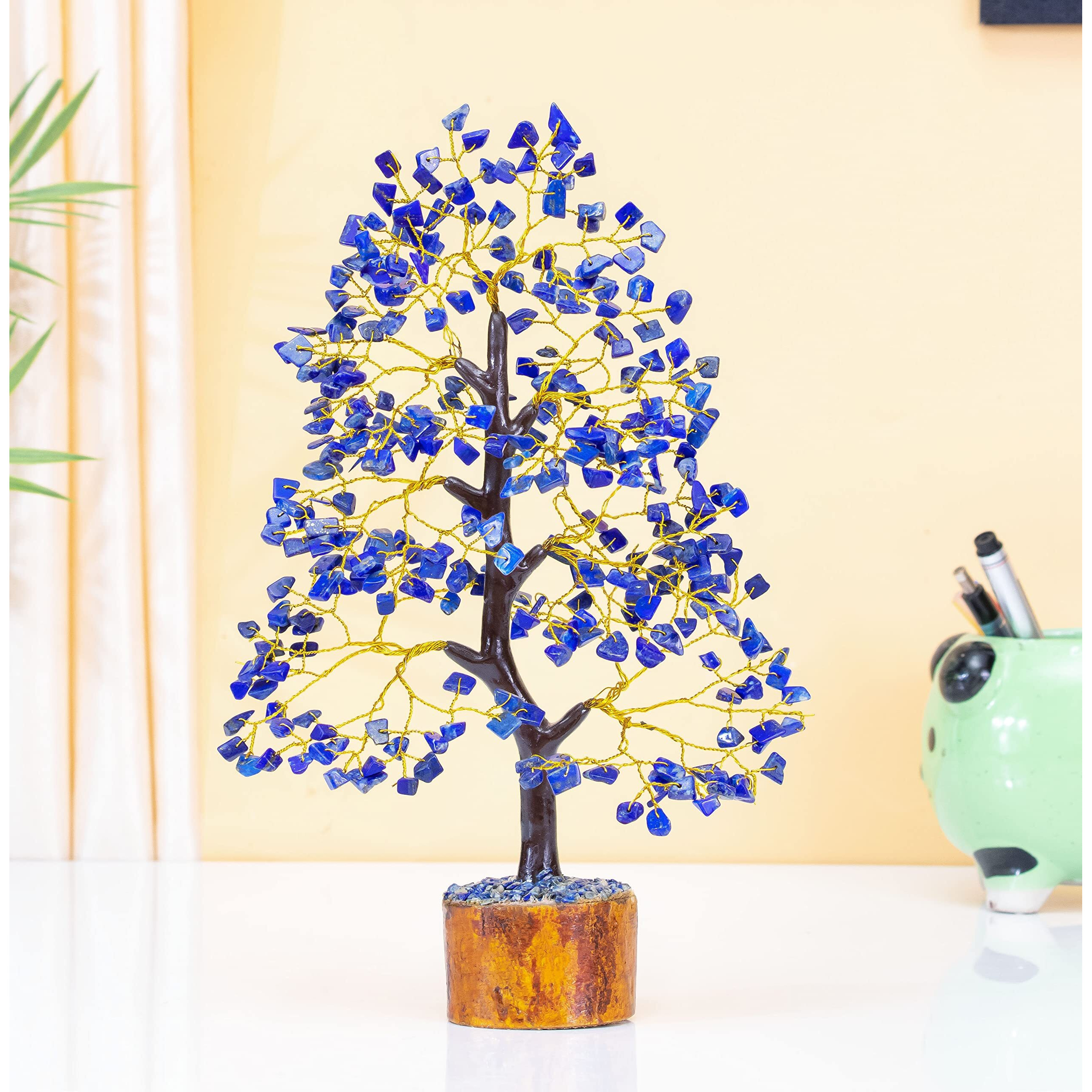 Crocon Lapis Lazuli Gemstone Tree Feng Shui Figurine Money Bonsai Good Luck Chakra Balancing Reiki Healing Crystals Decoration Ornament Sculpture Prosperity Table Decor Gift Size 10-12