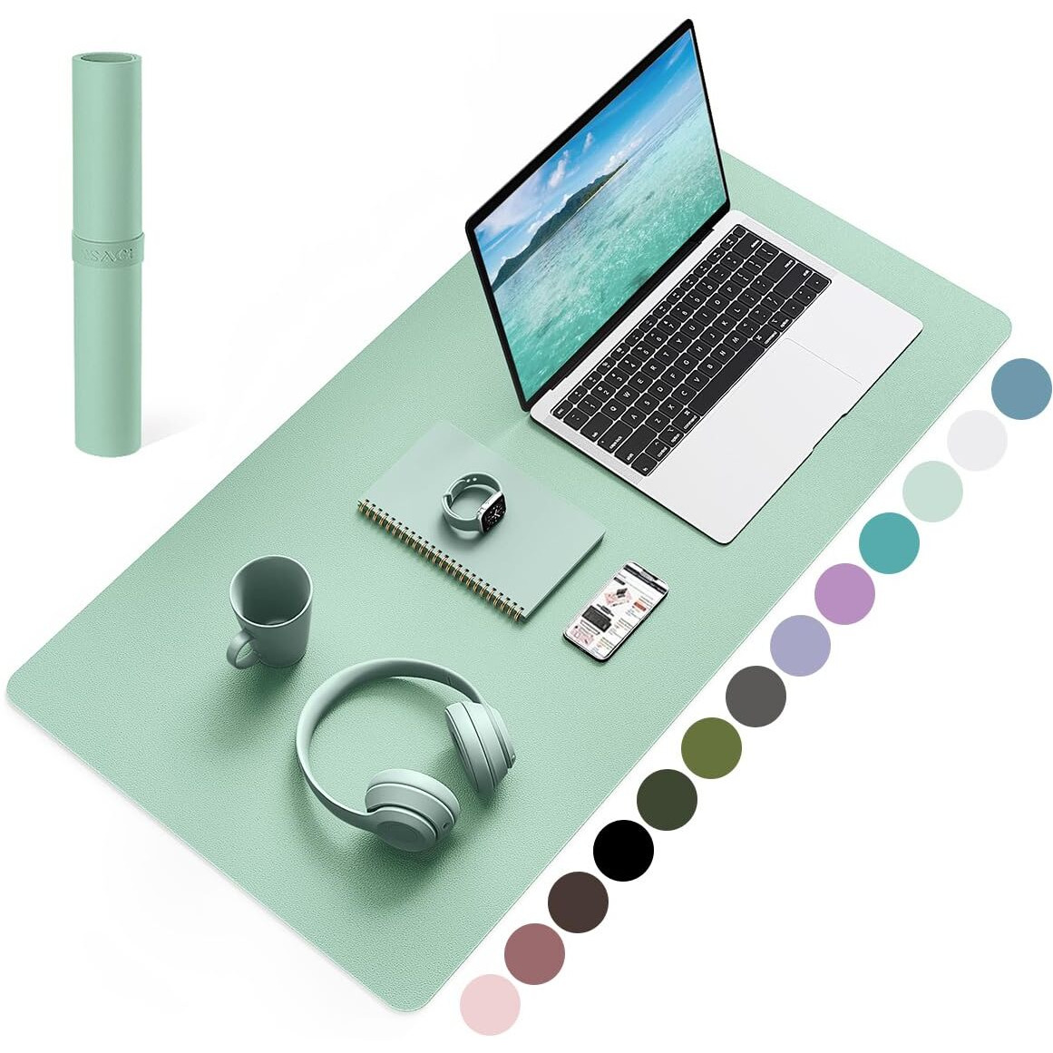 Non-Slip Desk Pad, Waterproof PVC Leather Desk Table Protector, Ultra Thin Large Mouse Pad, Easy Clean Laptop Desk Writing Mat for Office Work/Home/Decor (Pale Green, 31.5 x 15.7)