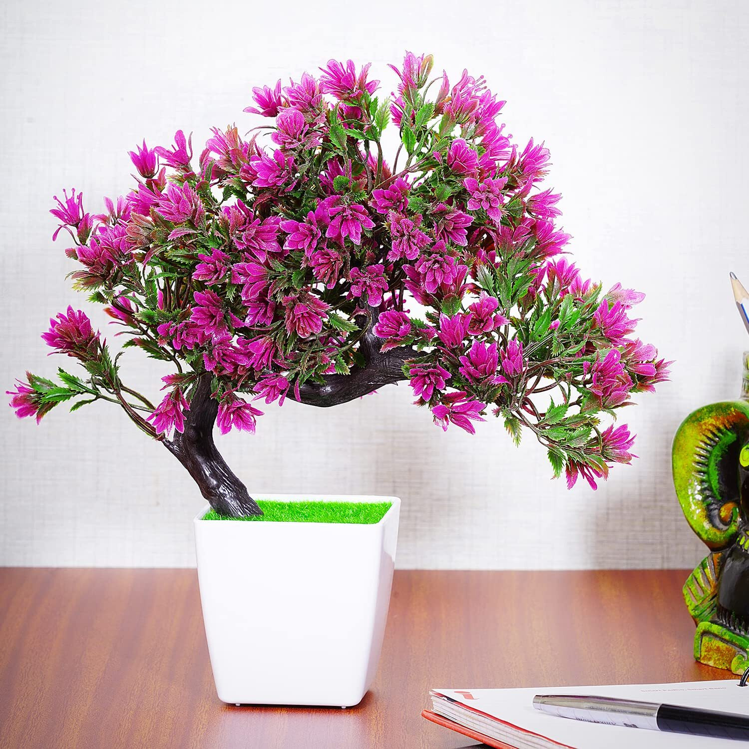 Dekorly Artificial Colourful Wild Bonsai Plants for Home Decor | Artificial Plants Outdoor, Plastic Plants for Home Office Desk Bathroom Bedroom (Rani)