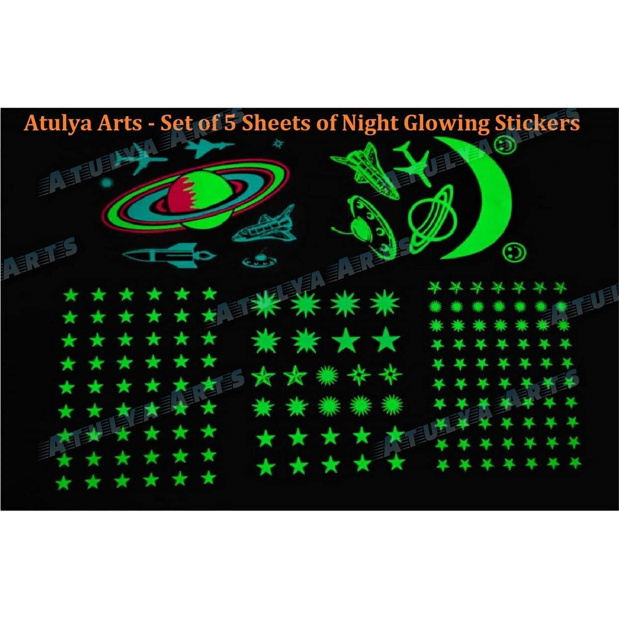 Atulya Arts (165 PCS) Night Glow in The Dark Stars for Ceiling Radium Wall Stickers for Bedroom Living Room Decor, Realistic Stars and Moon for Starry Sky, Wall Sticker Decals for Kids Boys and Girls