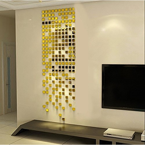 Atulya Arts Offering- 100 Pieces (3 cm Each) Square Mirrors Golden wall stickers 3D Acrylic Sticker decorative stickers for bedroom home decor (Golden)..