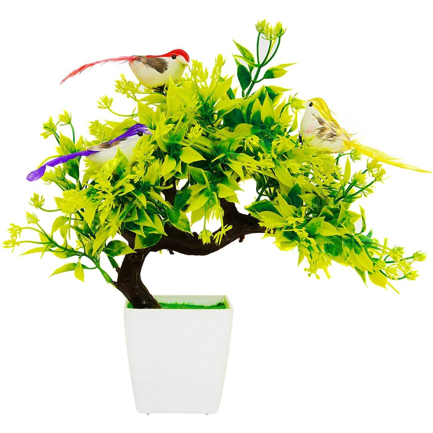 Dekorly Artificial Colourful Wild Bonsai Plants for Home Decor | Artificial Plants Outdoor, Plastic Plants for Home Office Desk Bathroom Bedroom (Green-B)