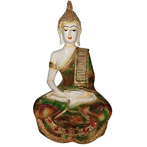 Sacred Blessings Polyresin Multicolour Sitting Buddha Statue Showpiece Idol for Home Decor (16 X 14 x 28) cm, 1 Piece