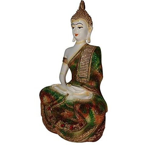 Sacred Blessings Polyresin Multicolour Sitting Buddha Statue Showpiece Idol for Home Decor (16 X 14 x 28) cm, 1 Piece