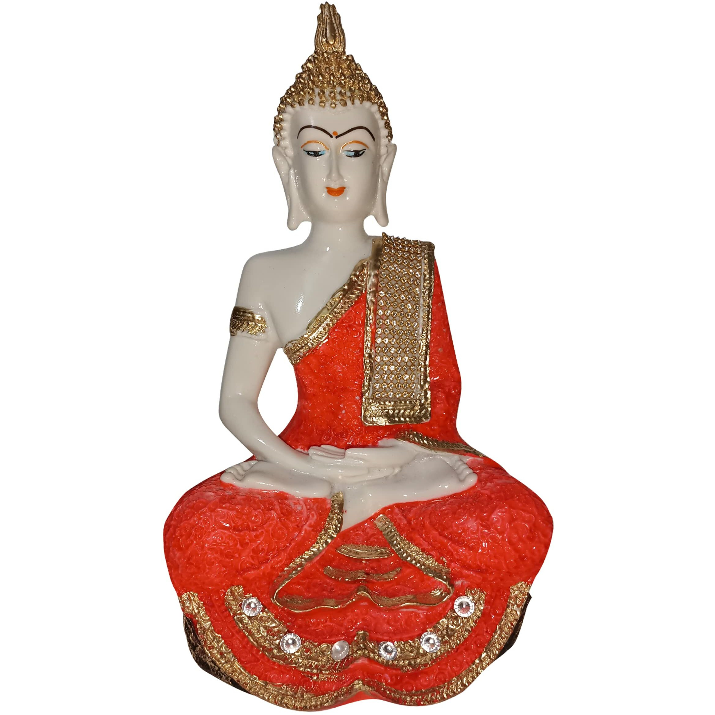 Sacred Blessings Polyresin Orange Sitting Buddha Statue Showpiece Idol for Home Decor (16 x 13 x 27) cm, One Piece