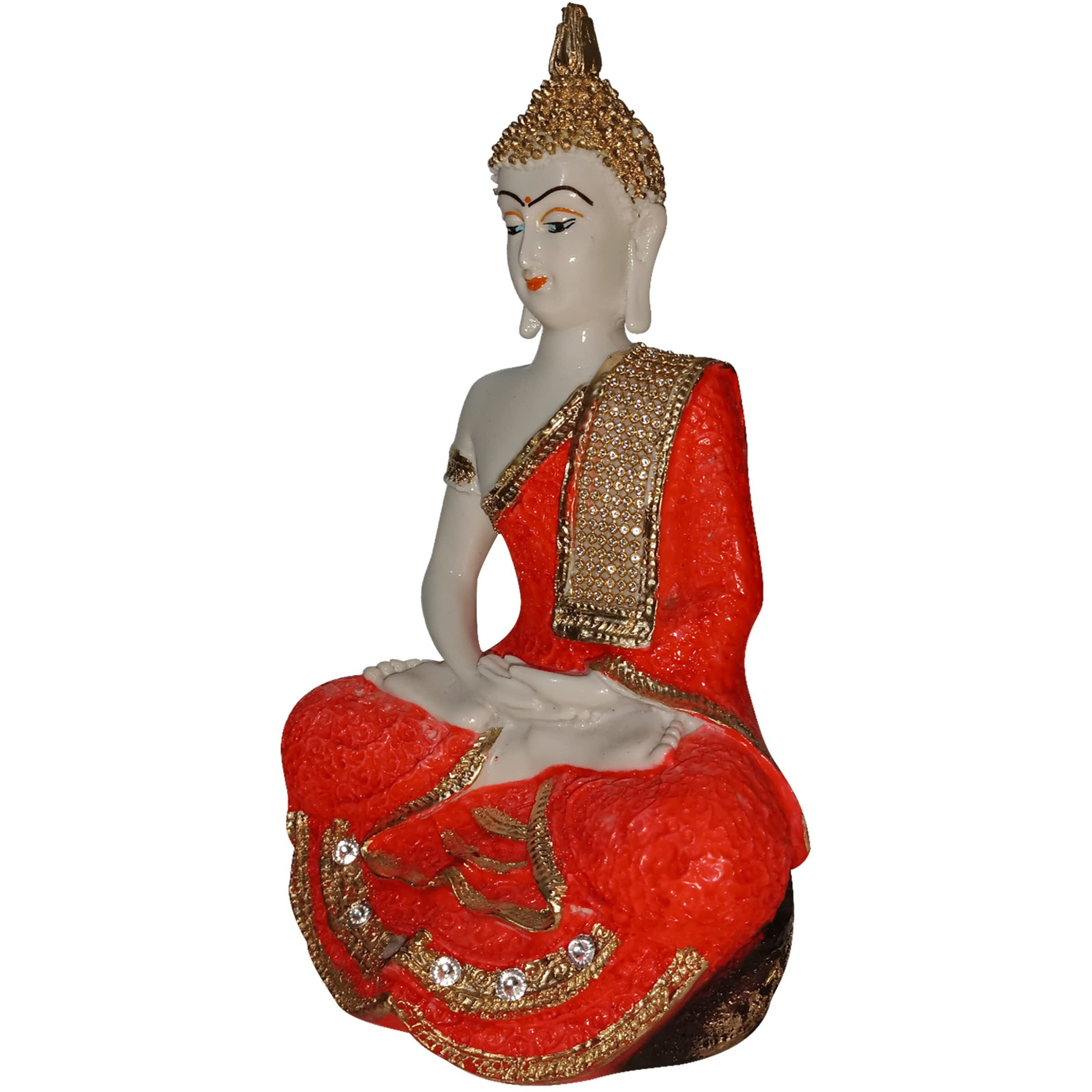 Sacred Blessings Polyresin Orange Sitting Buddha Statue Showpiece Idol for Home Decor (16 x 13 x 27) cm, One Piece