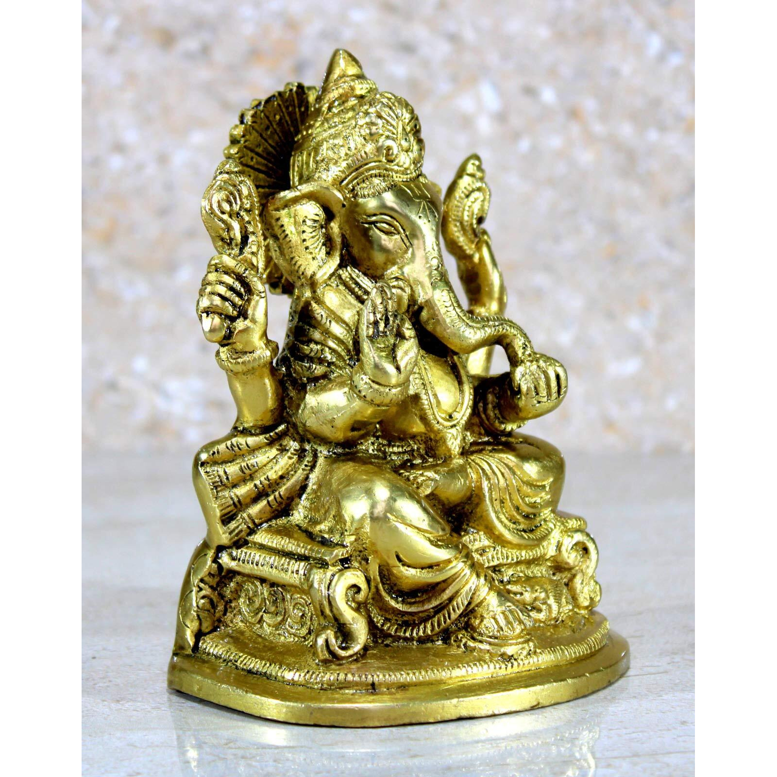 eSplanade Brass Ganesha Ganesh Showpiece Murti Idol Statue Sculpture - Sitting Ganesha - 5 Inches