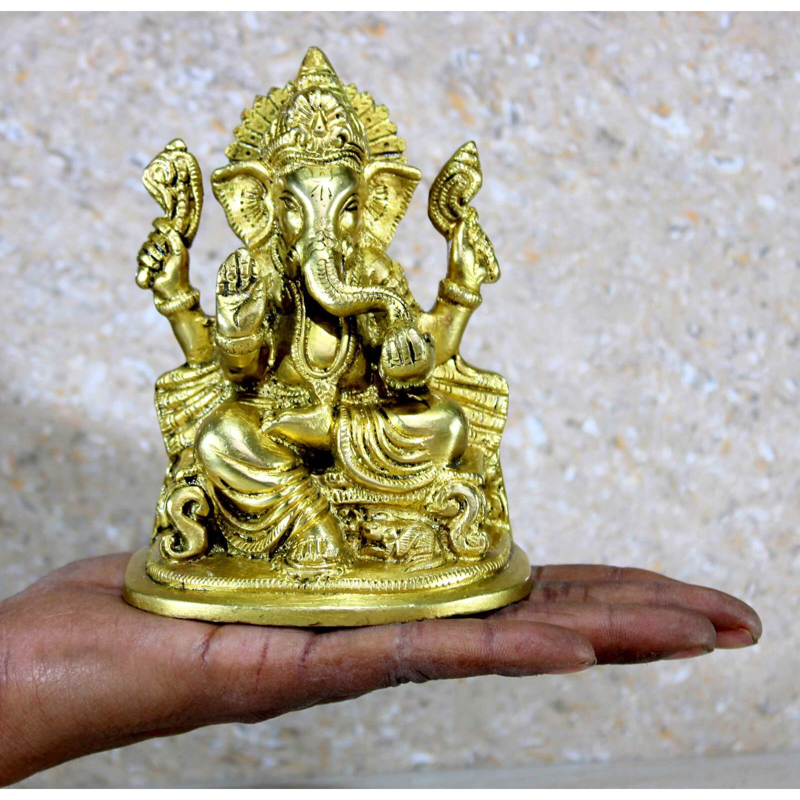 eSplanade Brass Ganesha Ganesh Showpiece Murti Idol Statue Sculpture - Sitting Ganesha - 5 Inches