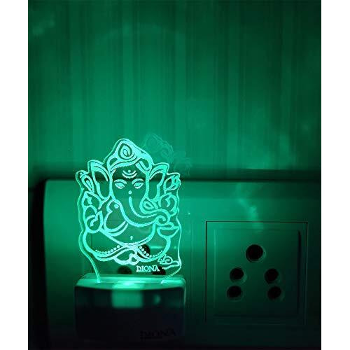 DIONA Night Lamp Ganesh 3D Illusion Multi Color Changing Portable Acrylic LED Night Light Home Decor, Office, Kids room, Bedroom, Gift